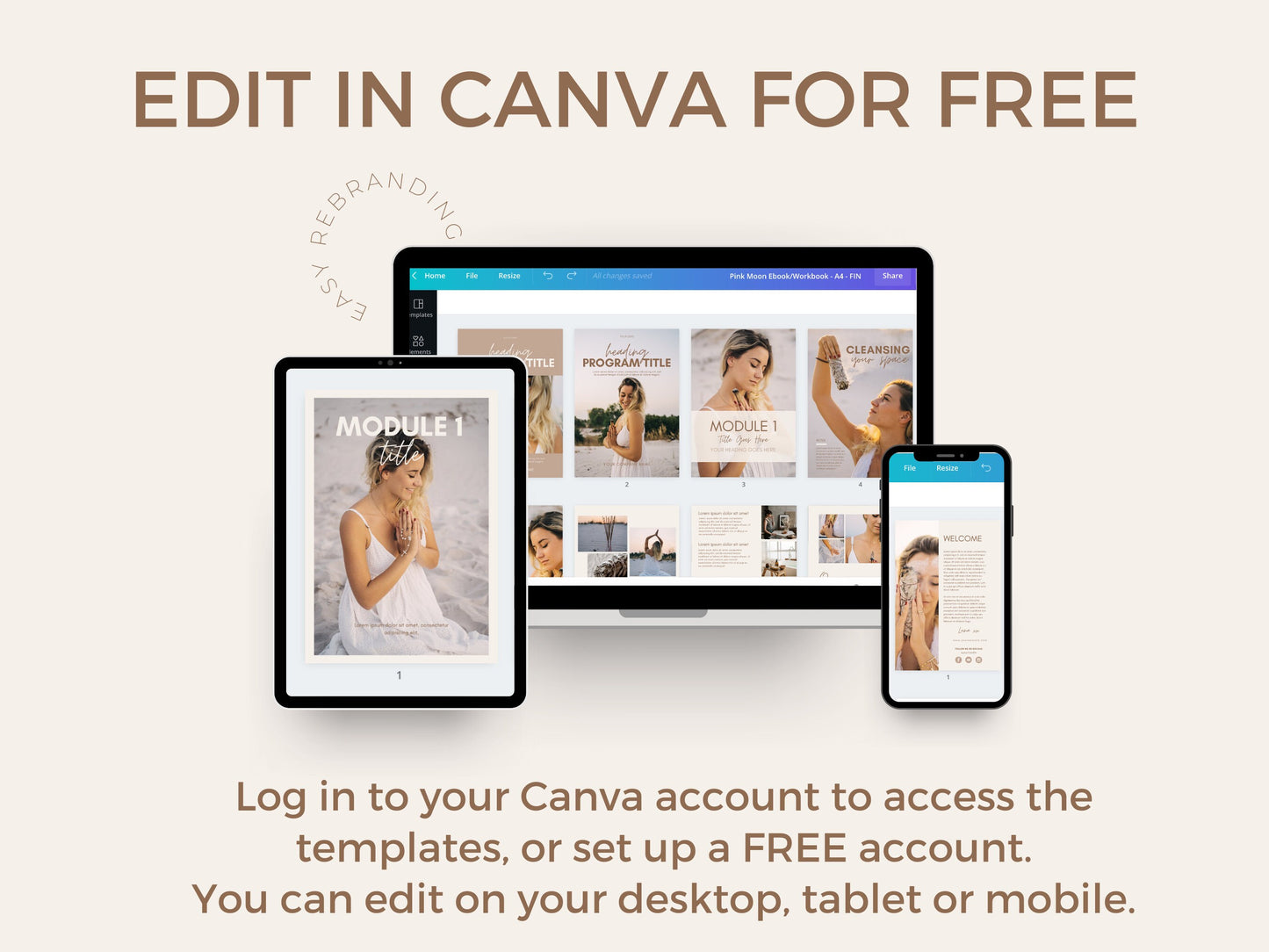 Beige Ebook Template Canva Workbook for Lead Magnet | Spiritual life coach content creator | worksheet planner journal Canva template