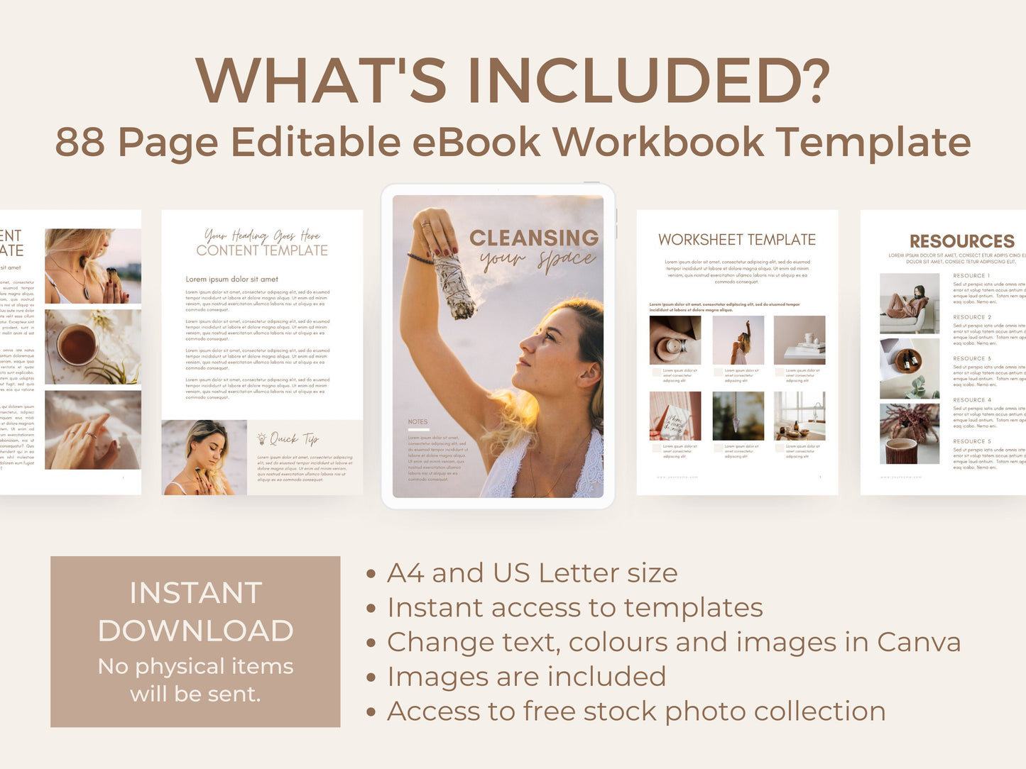 Beige Ebook Template Canva Workbook for Lead Magnet | Spiritual life coach content creator | worksheet planner journal Canva template