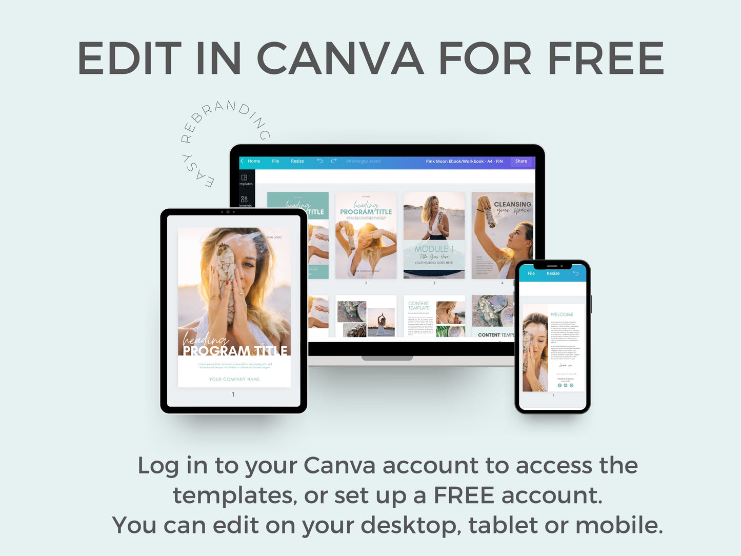 Teal Course eBook Template Canva for Content Creator | Life Coach Business Wellness Holistic Spiritual Canva template | ebook PDF workbook
