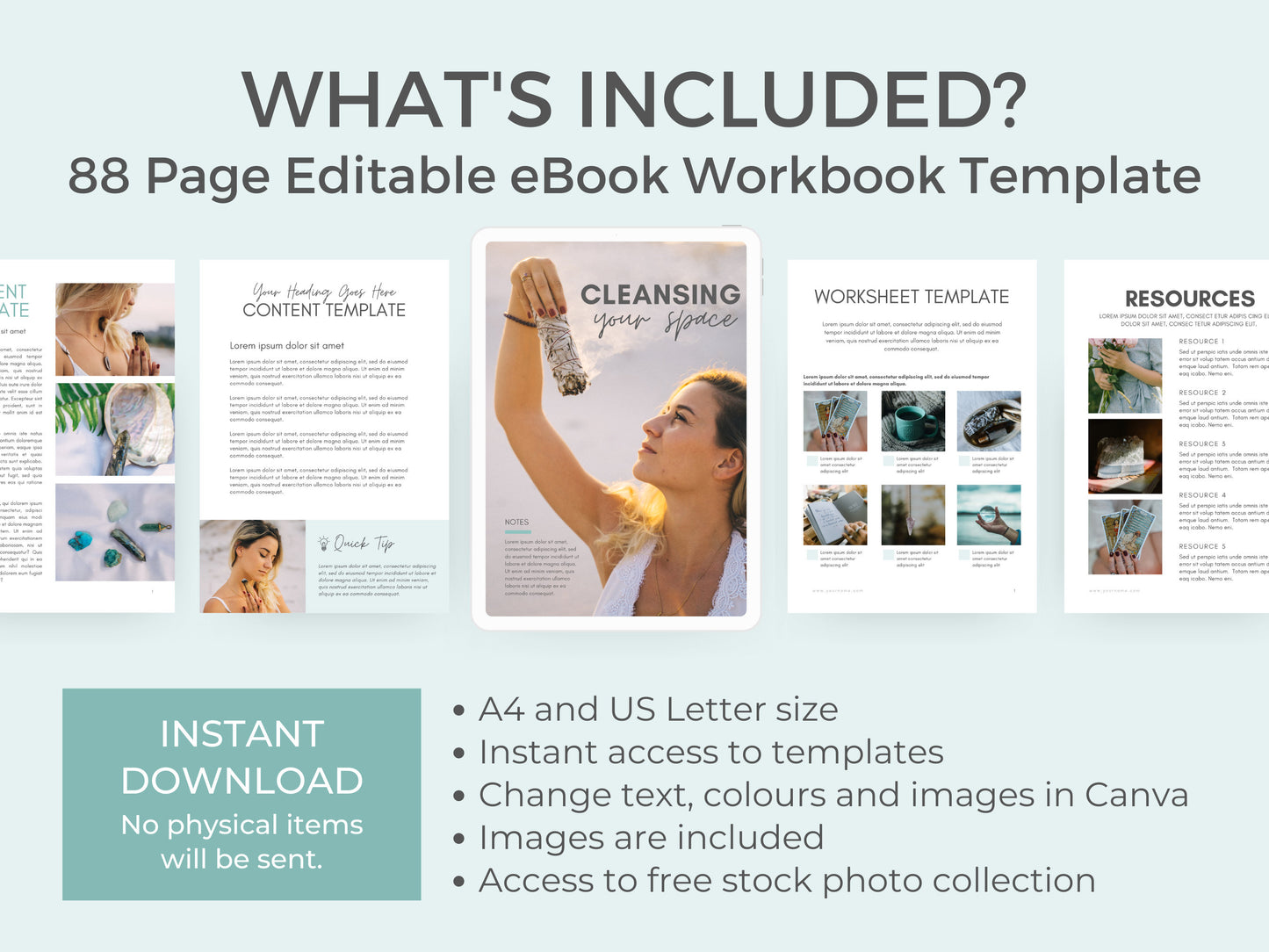 Teal Course eBook Template Canva for Content Creator | Life Coach Business Wellness Holistic Spiritual Canva template | ebook PDF workbook