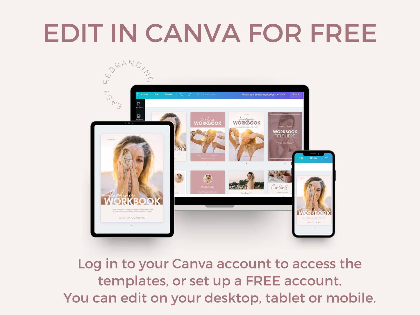 Pink eBook Template Canva for Content Creator Life Coach Wellness Coaching Business | Spiritual ebook PDF Workbook template lead magnet - CoachTemplate.com 08MREW