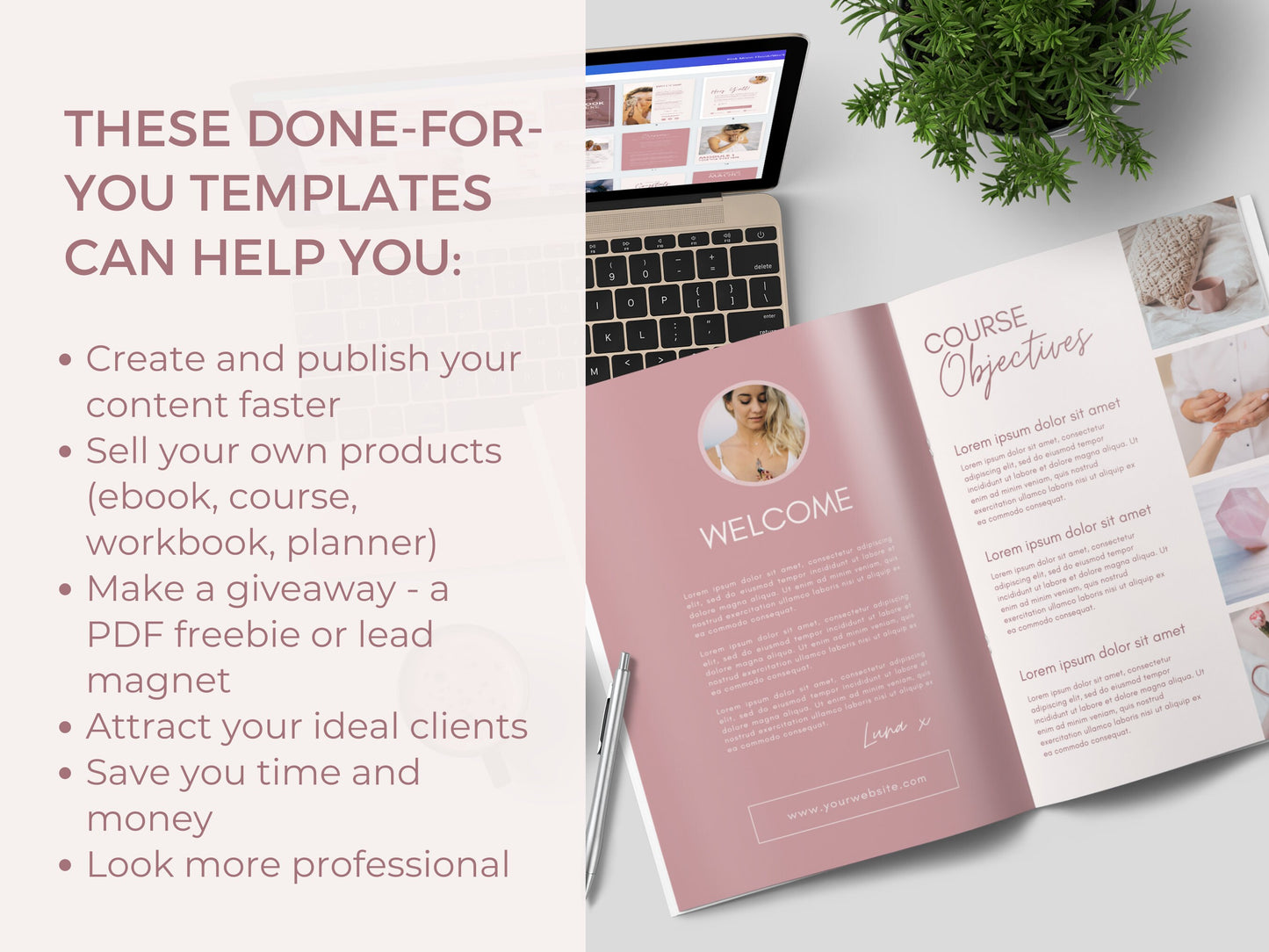 Pink eBook Template Canva for Content Creator Life Coach Wellness Coaching Business | Spiritual ebook PDF Workbook template lead magnet - CoachTemplate.com 08MREW