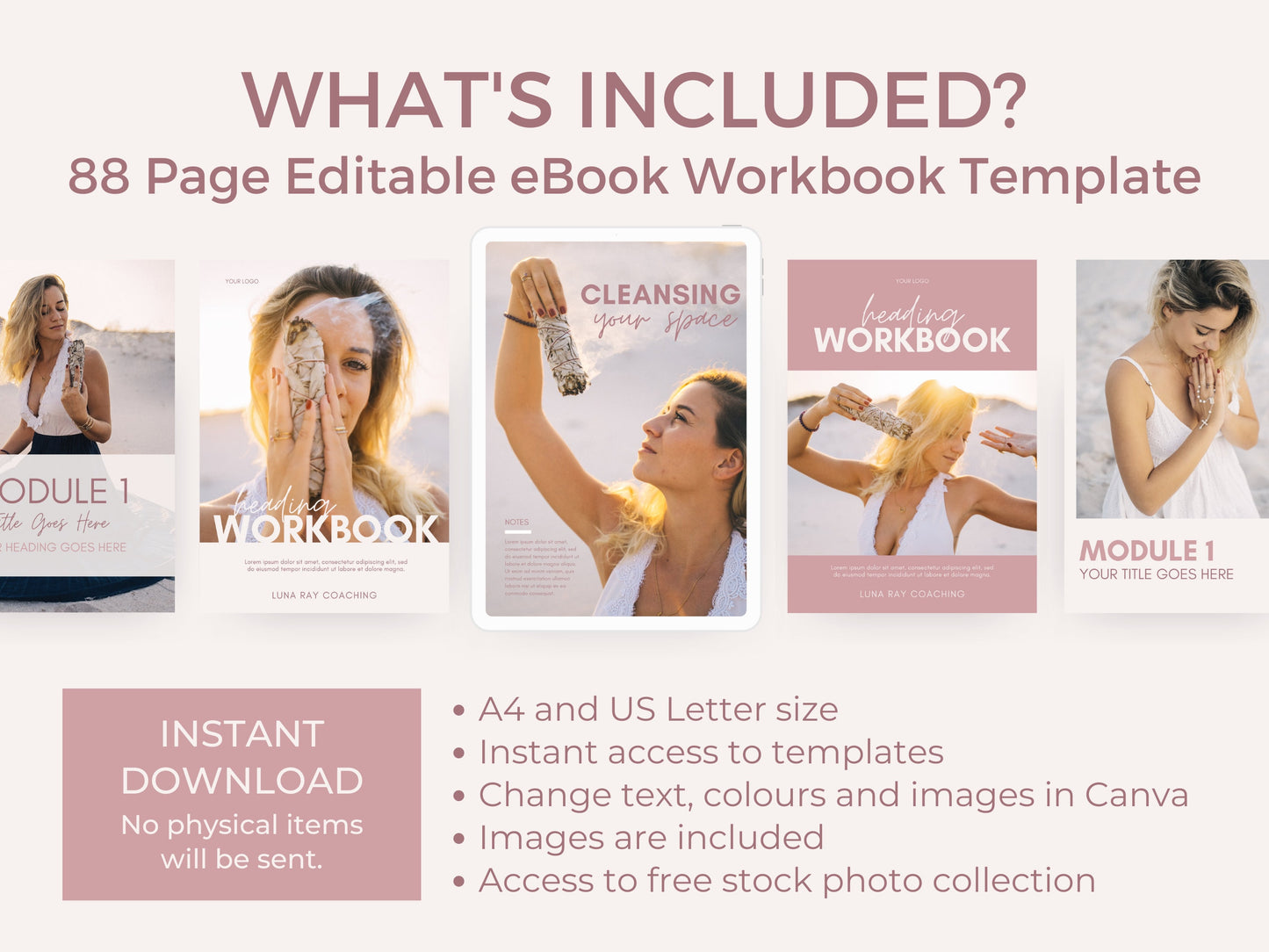 Pink eBook Template Canva for Content Creator Life Coach Wellness Coaching Business | Spiritual ebook PDF Workbook template lead magnet - CoachTemplate.com 08MREW