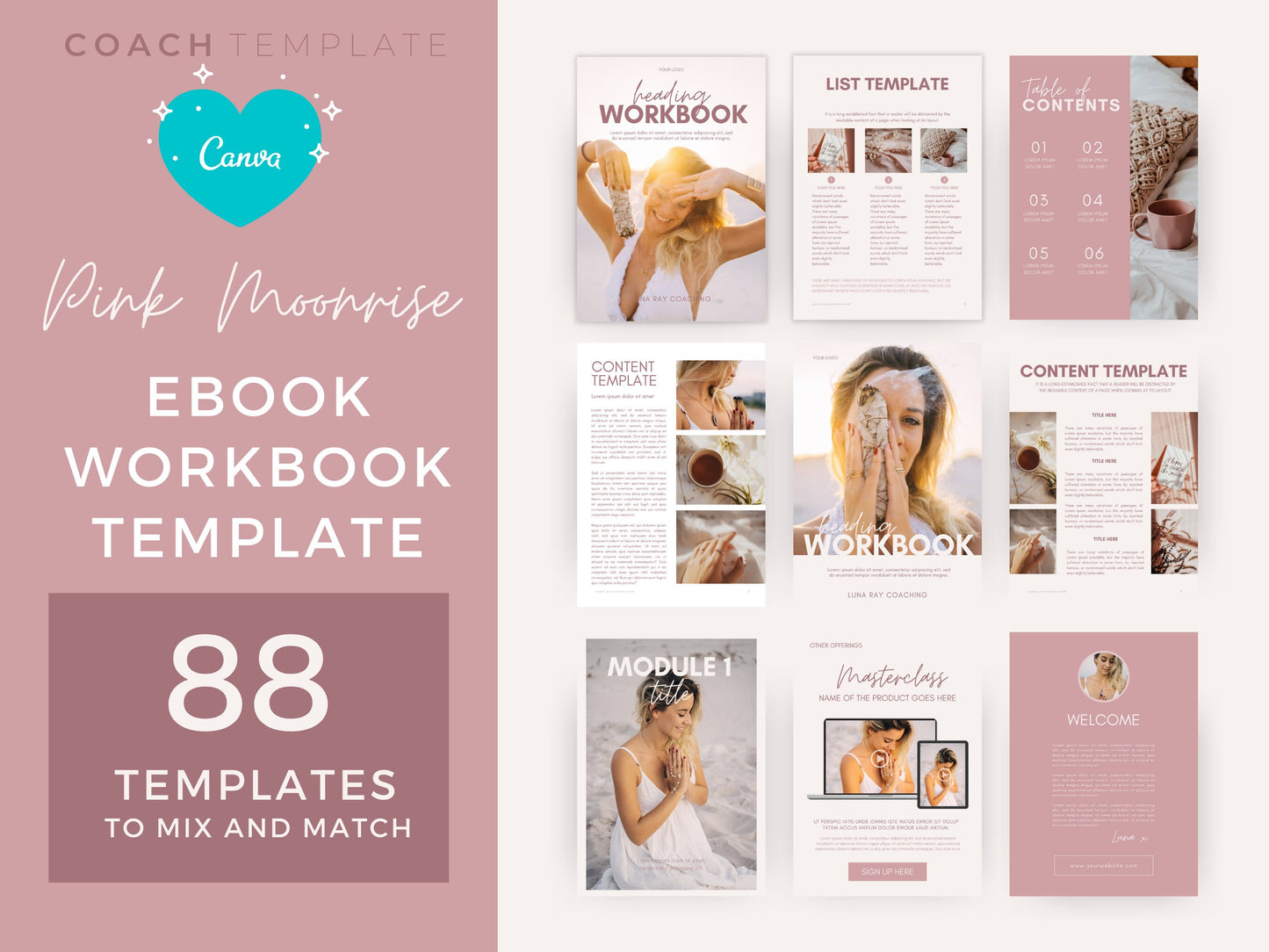 Pink eBook Template Canva for Content Creator Life Coach Wellness Coaching Business | Spiritual ebook PDF Workbook template lead magnet - CoachTemplate.com 08MREW