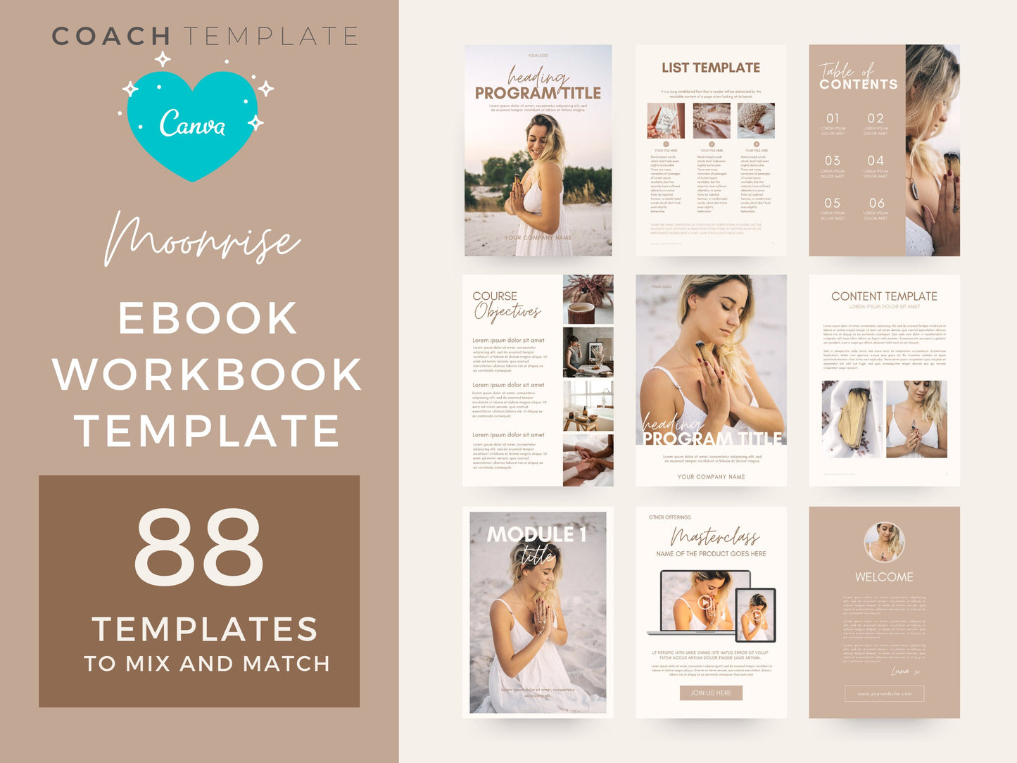 Beige Ebook Template Canva Workbook for Lead Magnet | Spiritual life coach content creator | worksheet planner journal Canva template
