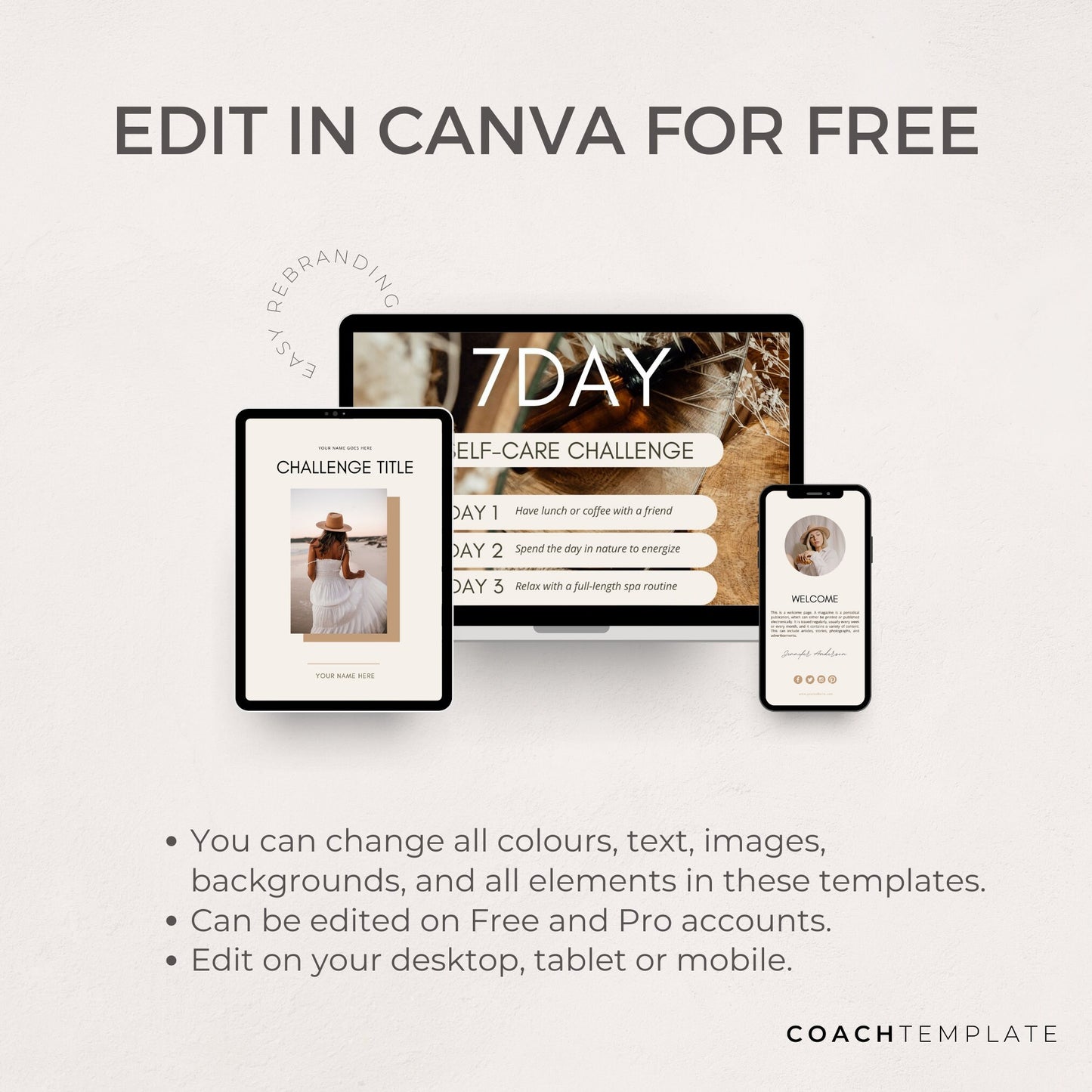 Challenge Worksheet Canva Template | Commercial Use Workbook Lead Magnet for Life Wellness Coach Spiritual business course content creator - CoachTemplate.com 30CTCW
Canva templates to help you create a challenge for your coaching business.
