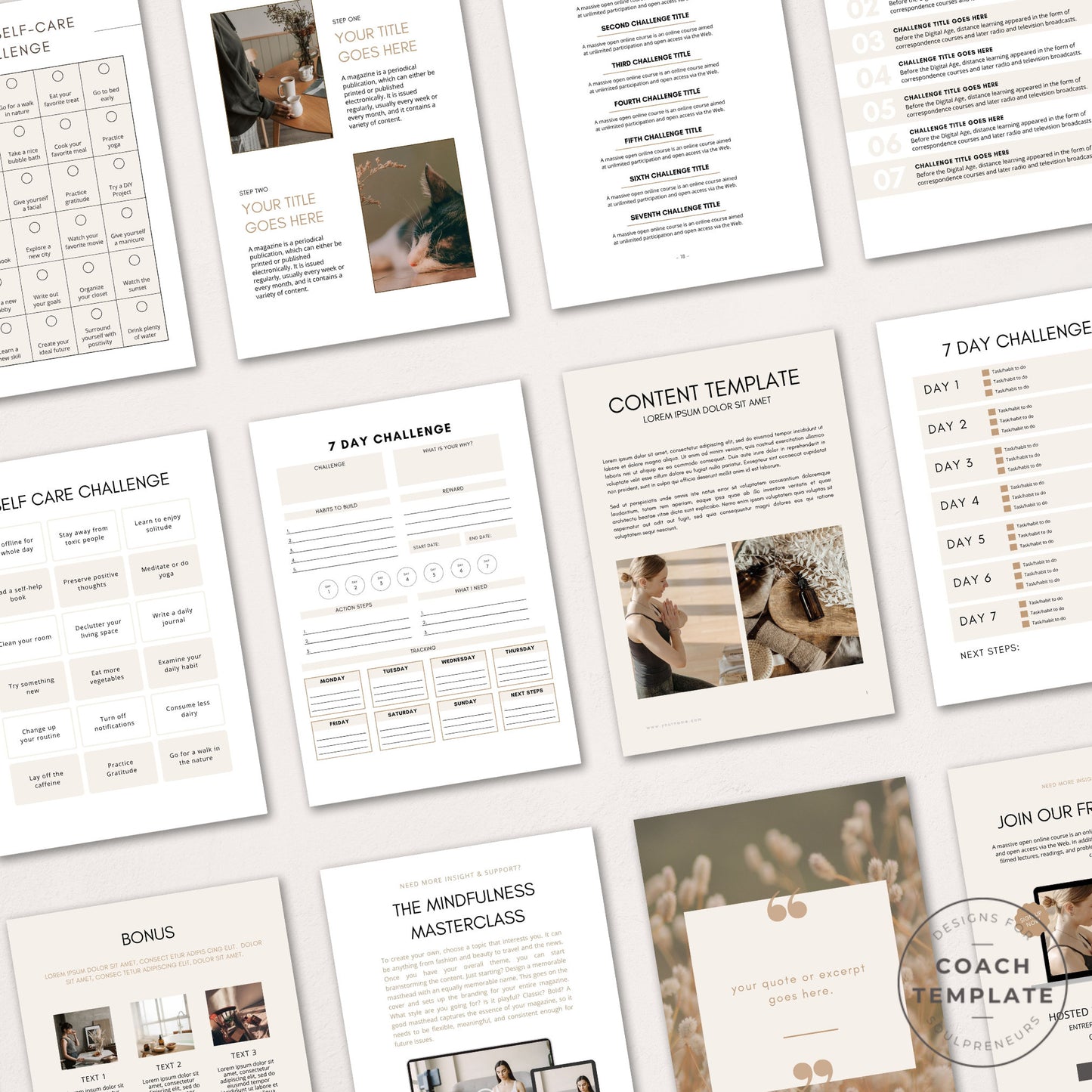 Challenge Worksheet Canva Template | Commercial Use Workbook Lead Magnet for Life Wellness Coach Spiritual business course content creator - CoachTemplate.com 30CTCW
Canva templates to help you create a challenge for your coaching business.
