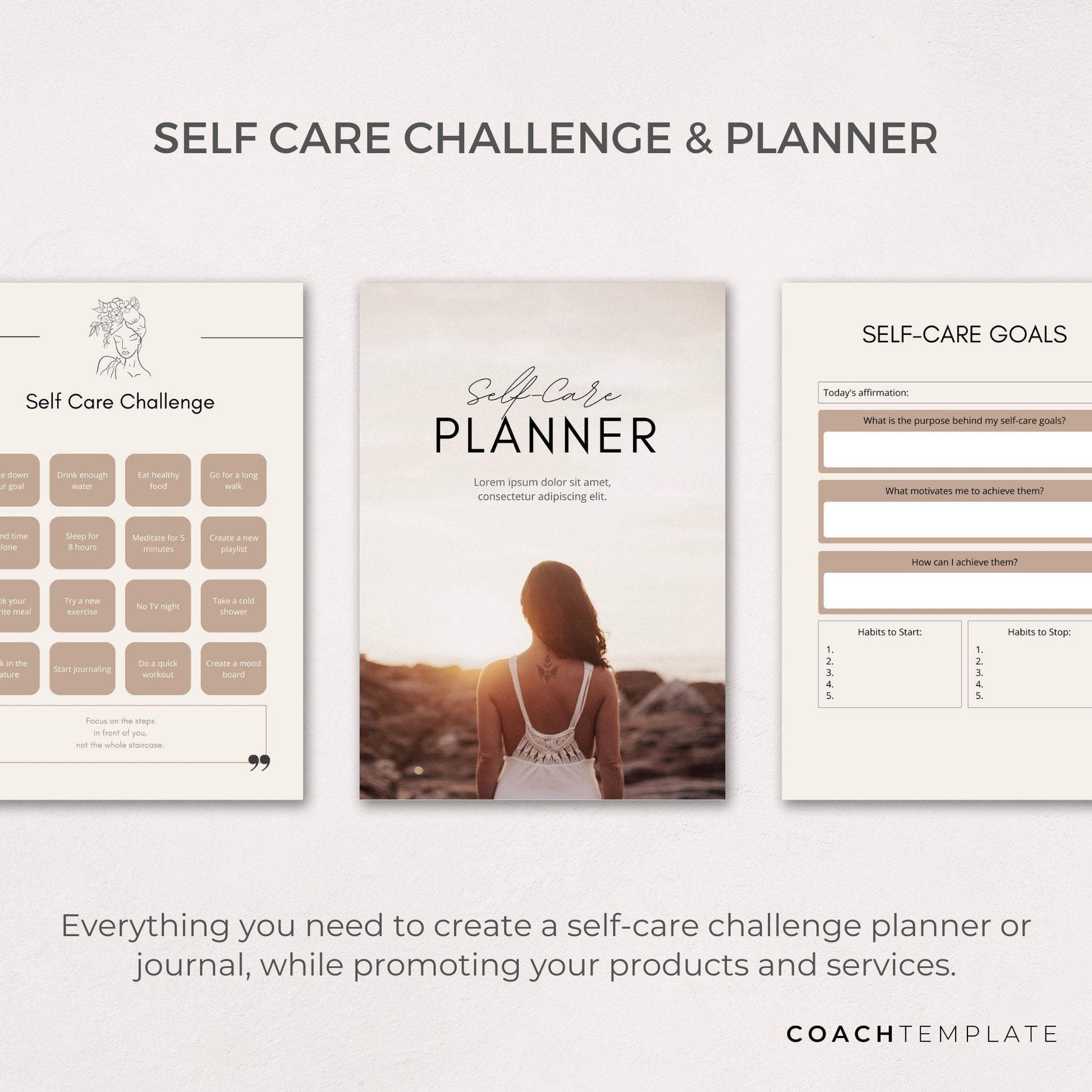 Self Care Challenge Planner Journal Canva Template - CoachTemplate.com 32CTSC
Editable Self Care Challenge Planner Journal Canva Template | Commercial Use Workbook Lead Magnet Coach Spiritual business content creator