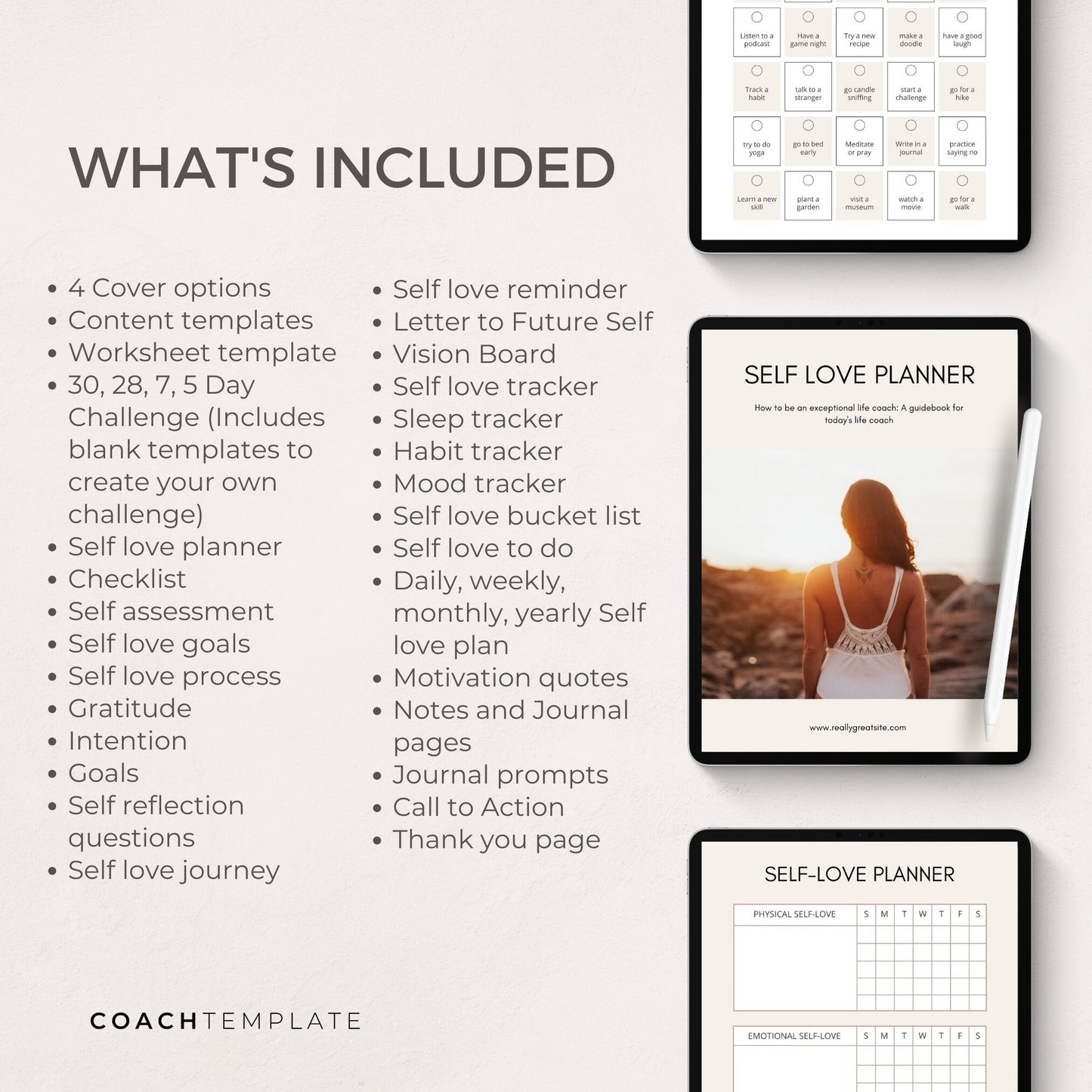 Self Love Challenge Planner Journal Canva Template - CoachTemplate.com CT034
Editable Self Love Challenge Planner Journal Canva Template | Workbook Lead Magnet Life Coaching business wellness blogger | Commercial Use