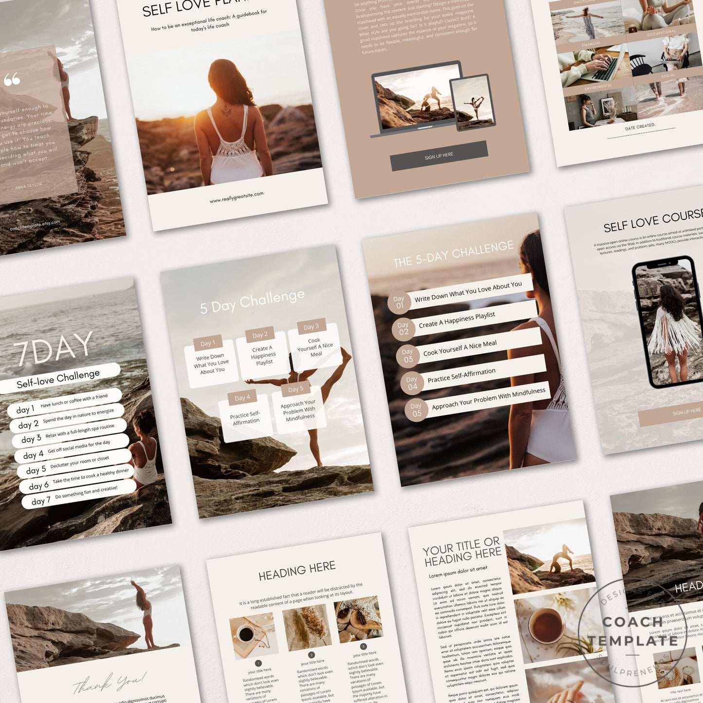 Self Love Challenge Planner Journal Canva Template - CoachTemplate.com CT034
Editable Self Love Challenge Planner Journal Canva Template | Workbook Lead Magnet Life Coaching business wellness blogger | Commercial Use