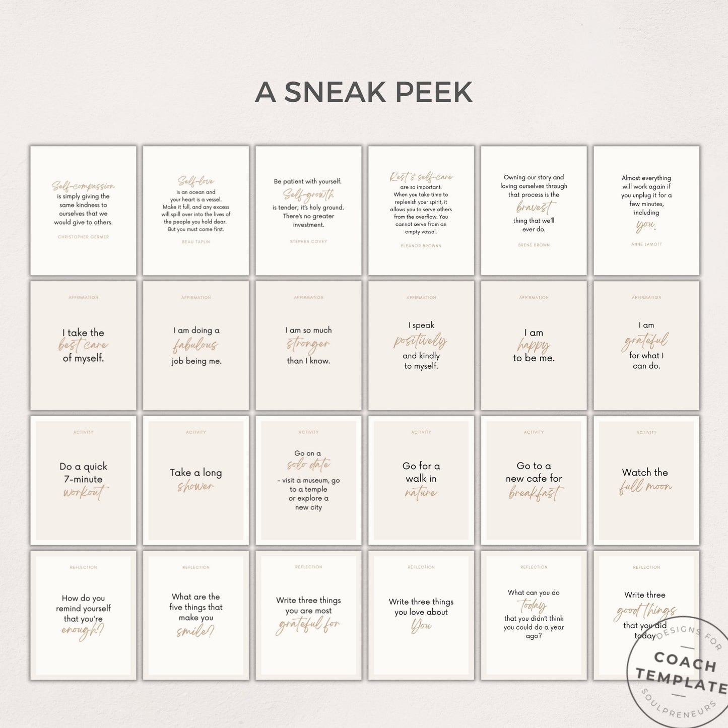 Editable Self Care Card Deck Canva Template | Affirmations Quotes Activities Journal Prompts | Wellness Life Coach Business | Commercial Use CT037
This 50 card template is what you need to quickly and easily create your self-care card deck.