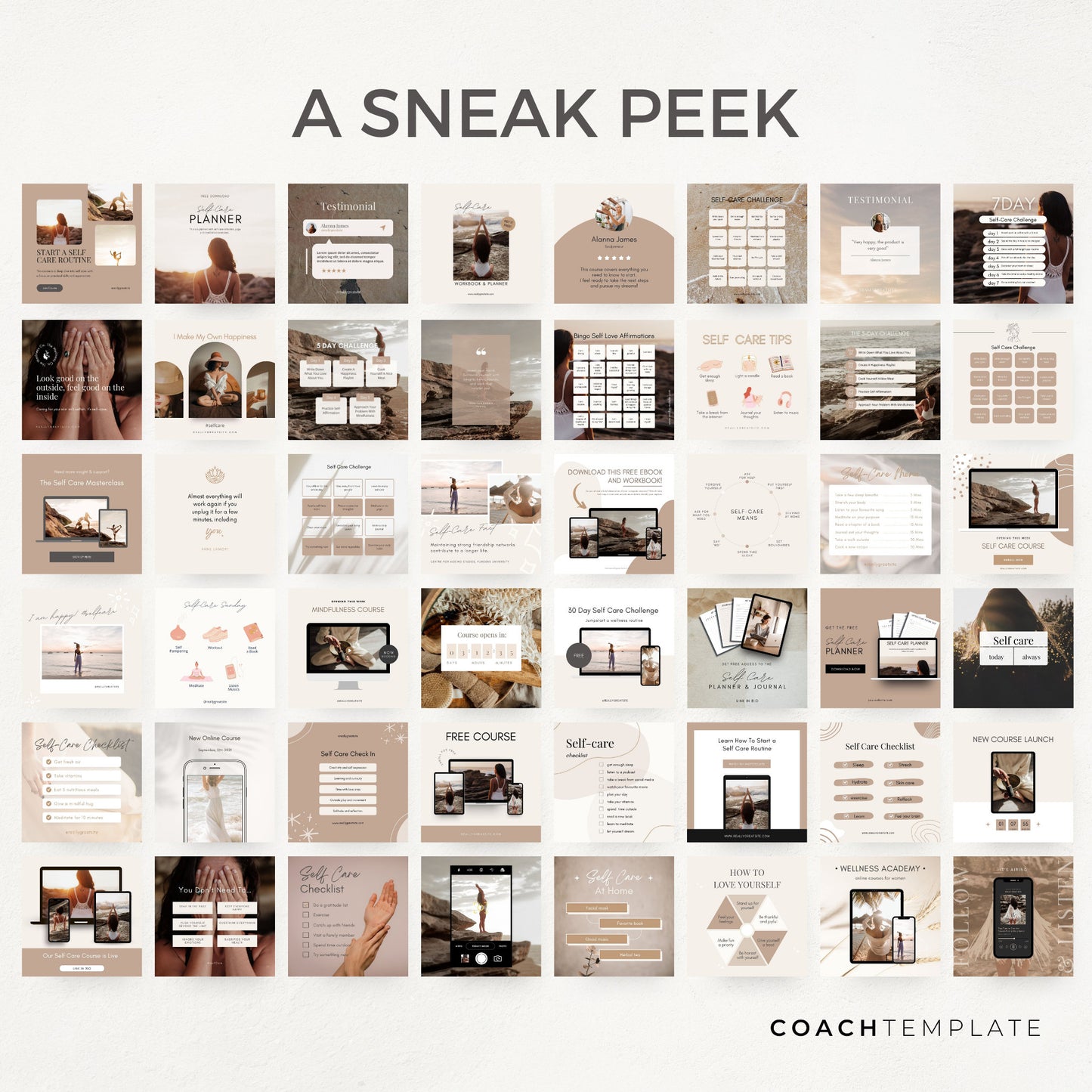 Editable Self Care Instagram Social Media Canva Template | Challenge Lead Magnet for Life Wellness Spiritual Coach Blogger content creator
Everything you need to create social media graphics to promote self care. -CoachTemplate.com CT038