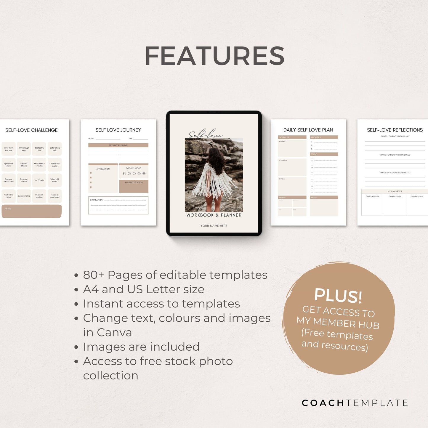 Self Love Challenge Planner Journal Canva Template - CoachTemplate.com CT034
Editable Self Love Challenge Planner Journal Canva Template | Workbook Lead Magnet Life Coaching business wellness blogger | Commercial Use
