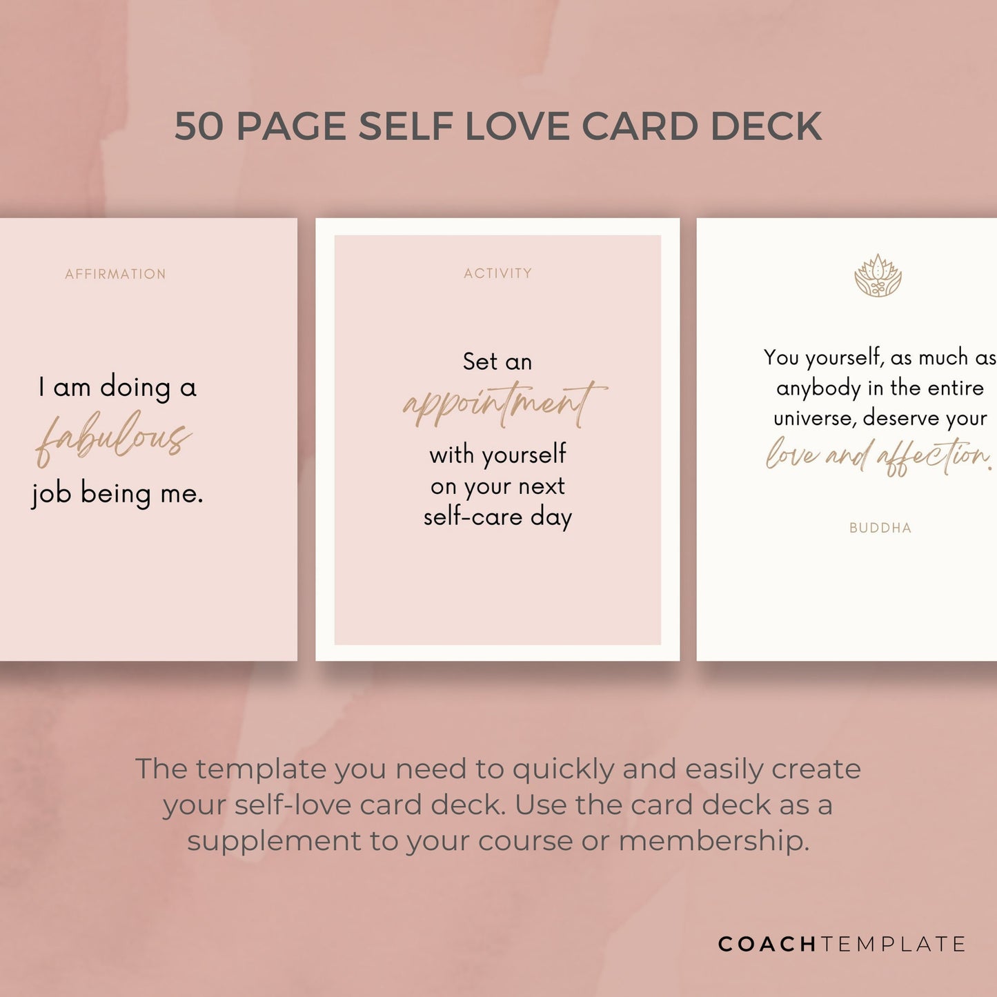 Self Love Card Deck Editable Canva Template | Journal Prompts Affirmations Quotes Activities | Wellness Life Coach Business | Commercial Use