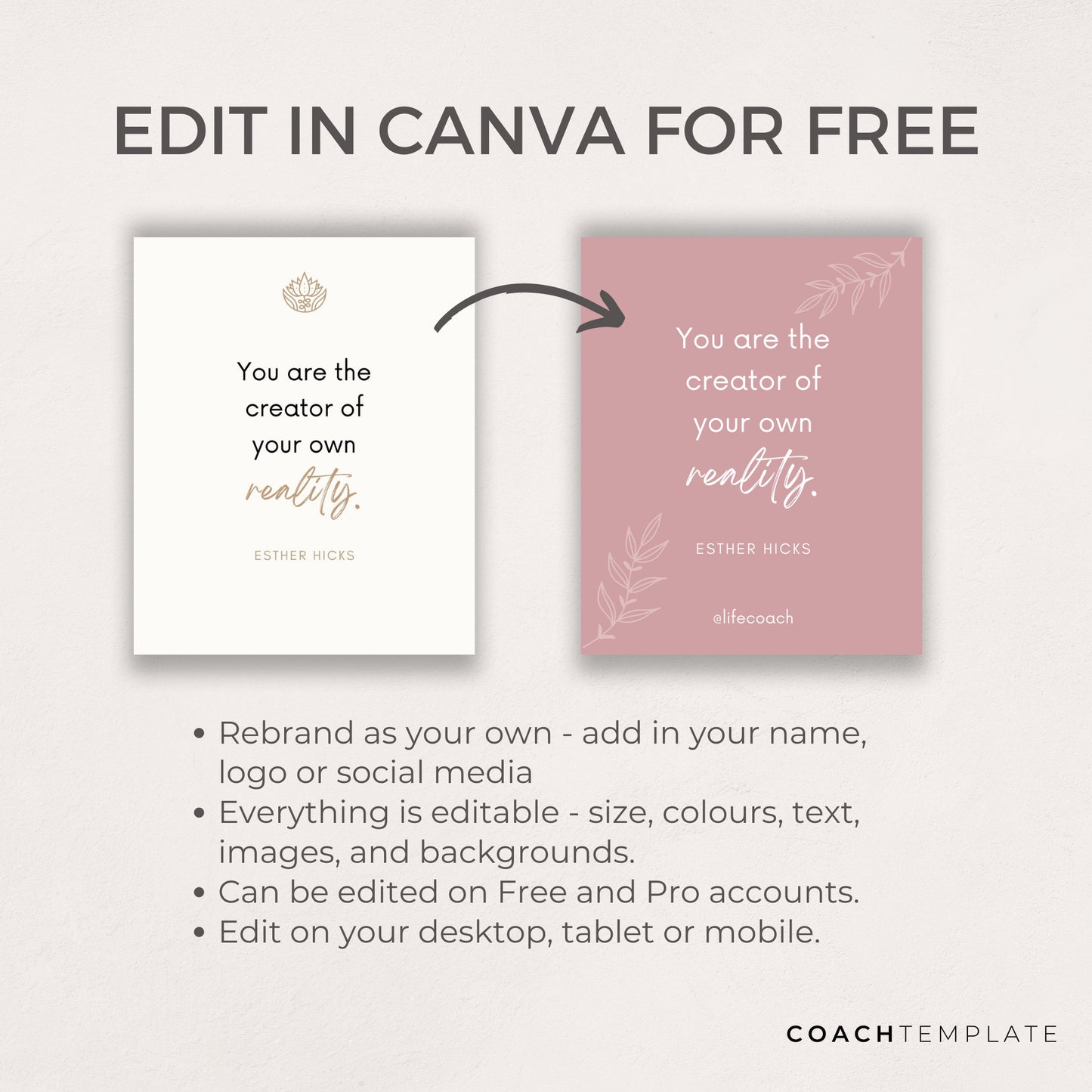 Editable Manifesting Card Deck Canva Template | Manifestation Law of Attraction Affirmation Quote Activity Journal Prompt | Commercial Use
A 50 card template to quickly and easily create your manifesting card deck. CoachTemplate.com CT043