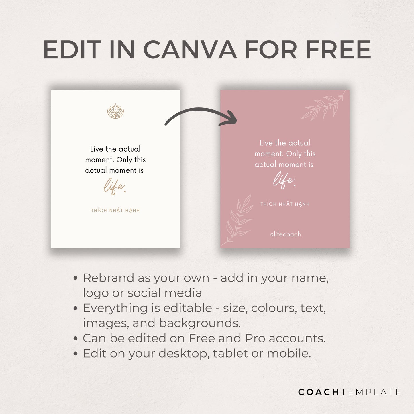 Mindfulness Card Deck Canva Template | Affirmation Quote Activity Journal Prompt | Spiritual Life Wellness Coach | Editable Commercial Use
A 50 card template to quickly and easily create your mindfulness card deck. CoachTemplate.com CT044
