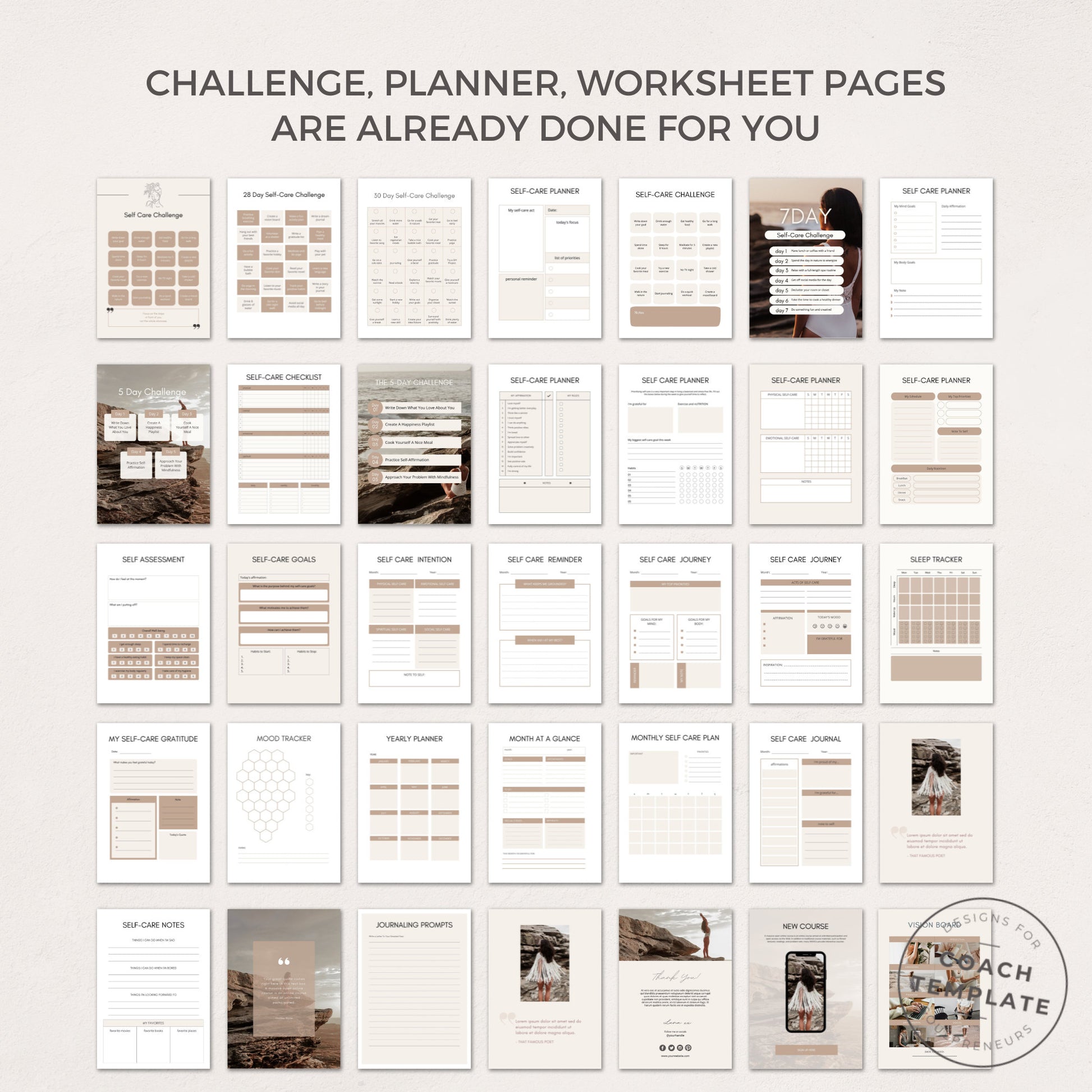 Self Care Challenge Planner Journal Canva Template - CoachTemplate.com 32CTSC
Editable Self Care Challenge Planner Journal Canva Template | Commercial Use Workbook Lead Magnet Coach Spiritual business content creator