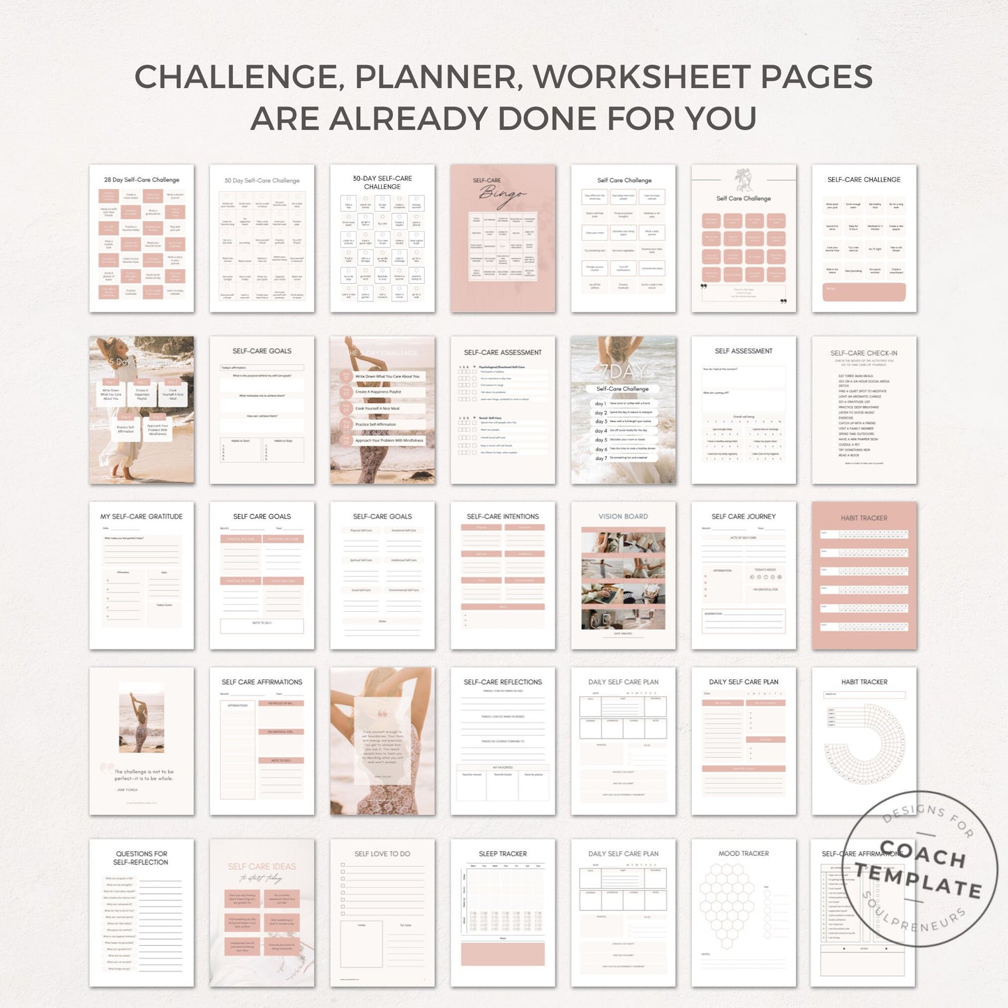 Editable Self Care Challenge Planner Journal Canva Template | Workbook Lead Magnet for Life Coach Wellness Blogger Business | Commercial Use