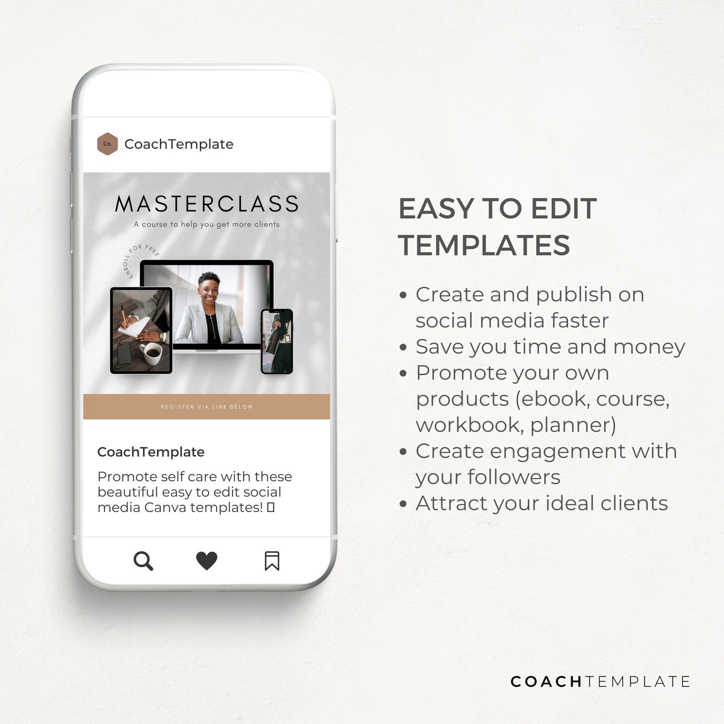 Editable Social Media Posts for Coaches | Canva Template for Life Wellness Business Spiritual Coach Blogger | Testimonials Motivation Quotes Promotional Posts
CT053 CoachTemplate.com