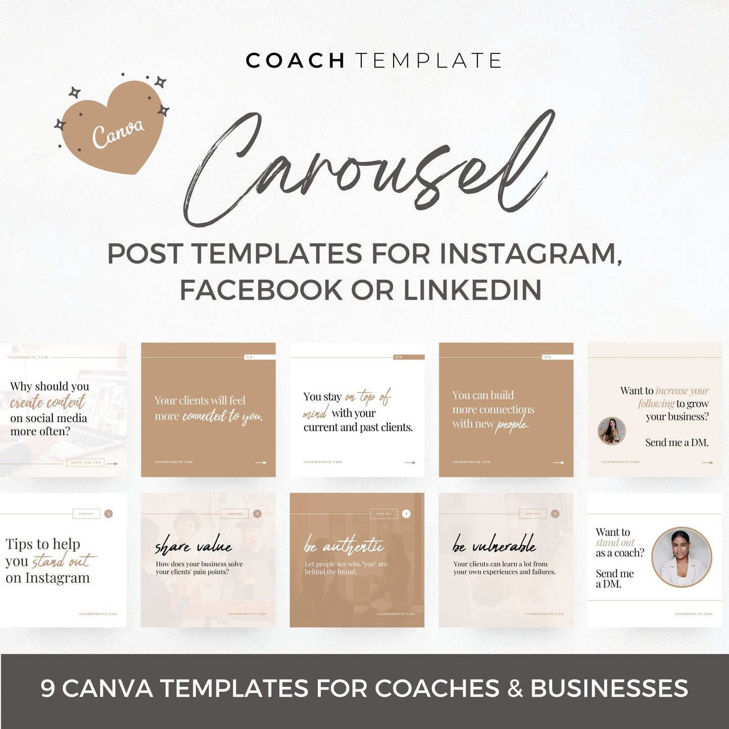 Editable Carousel Instagram Facebook LinkedIn Post Canva Template | Social Media for Life Coaches Corporate Businesses Blogger Influencer
