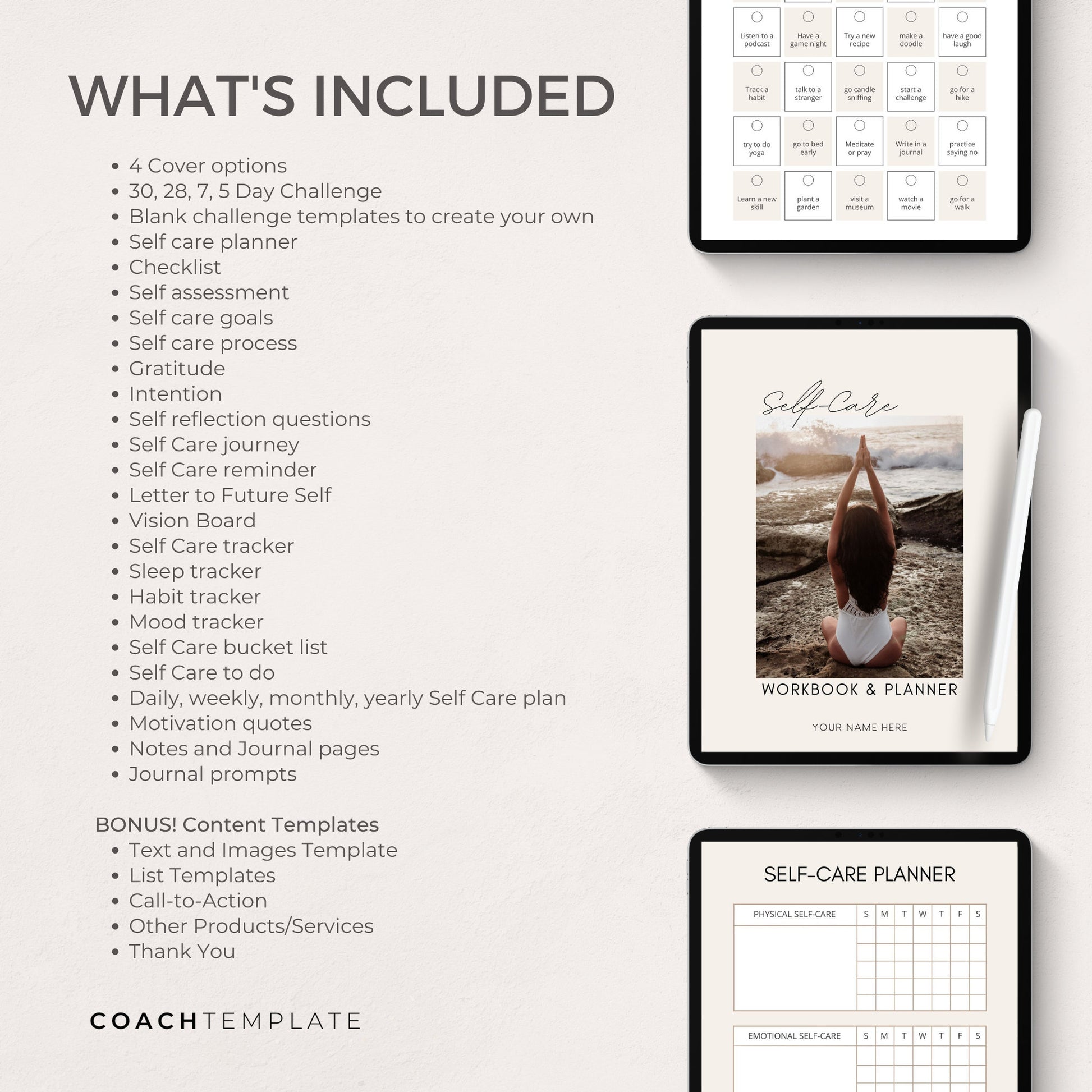 Self Care Challenge Planner Journal Canva Template - CoachTemplate.com 32CTSC
Editable Self Care Challenge Planner Journal Canva Template | Commercial Use Workbook Lead Magnet Coach Spiritual business content creator