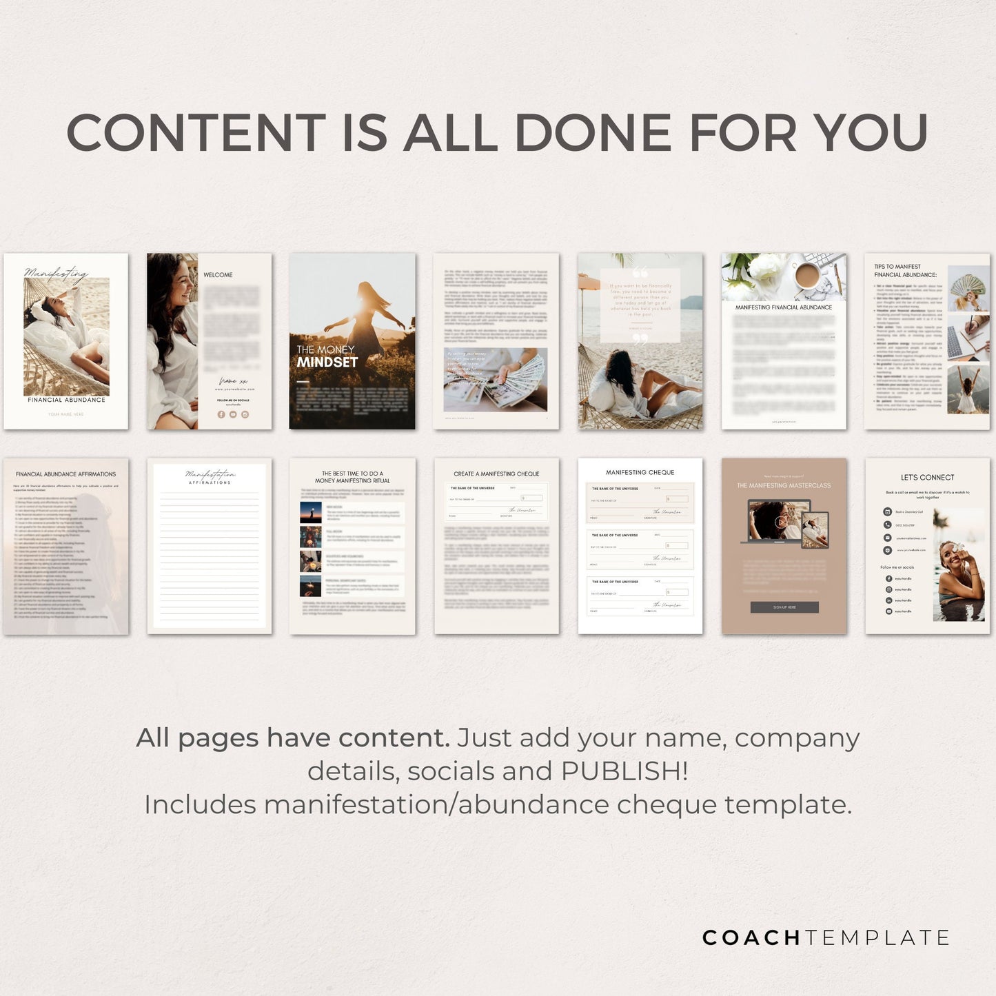 Money Manifesting eBook Canva Template, Financial Abundance Manifestation, Mindset Life Spiritual Wellness Coach or Small Business, Lead Magnet, Commercial Use, Law of Attraction, Done-for-you content with Cheque Template
CoachTemplate.com CT056
