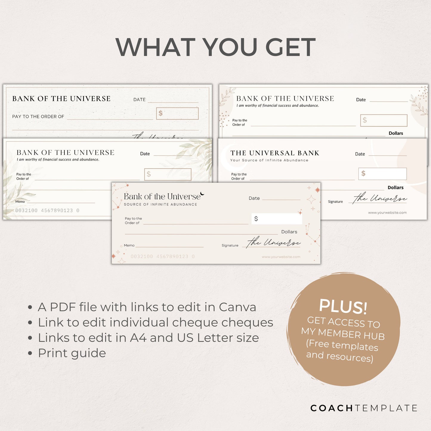 Editable Money Manifesting Cheque, Financial Abundance Manifestation Check Canva Template, Mindset Life Coach Small Business, Commercial Use, Law of Attraction, Done-for-you Content Design Template
CoachTemplate.com CT057
