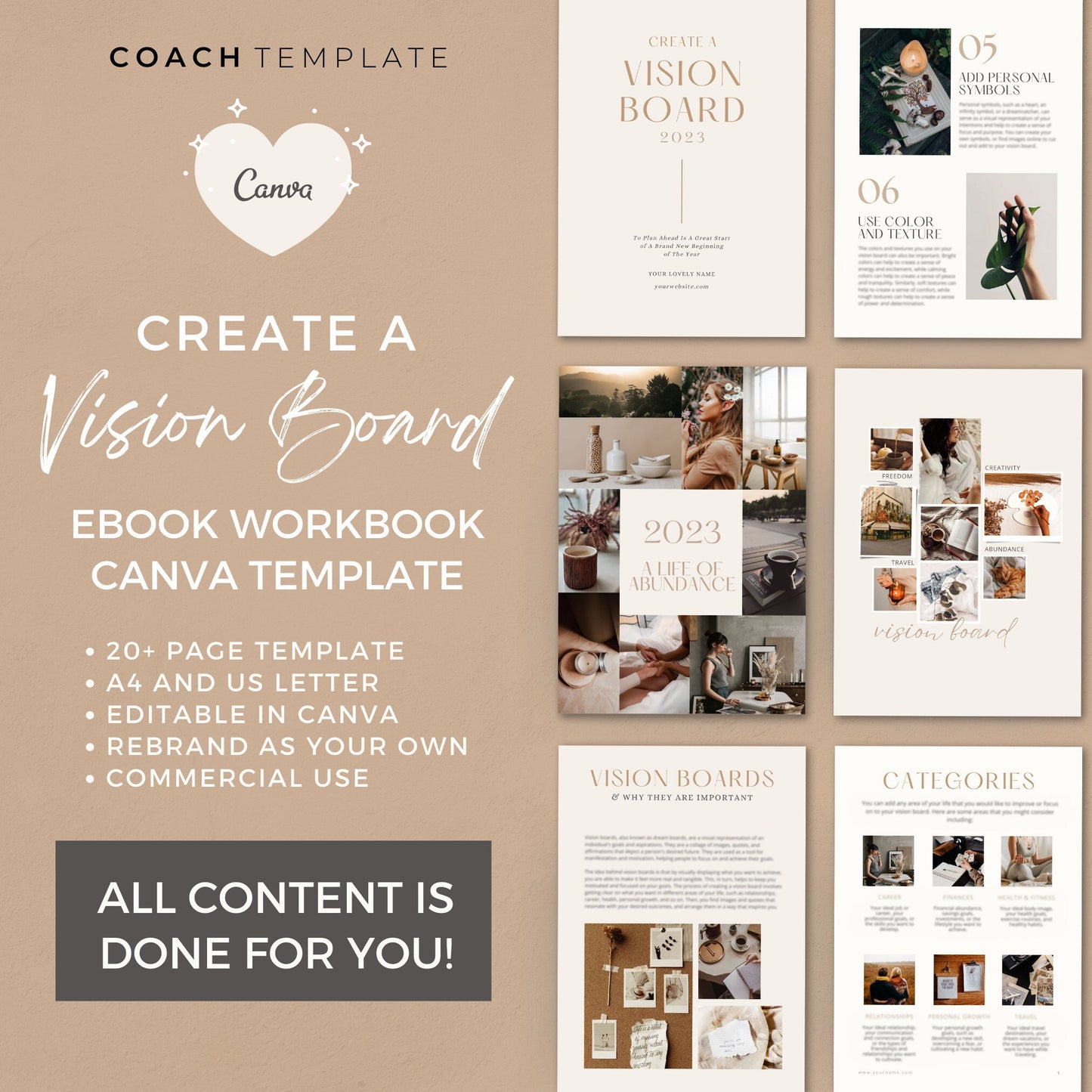 Create a Vision Board eBook Workbook Template Canva with Done-for-You Content | Manifesting Mindset Life Coach Small Business Commercial Use
CoachTemplate.com CT058