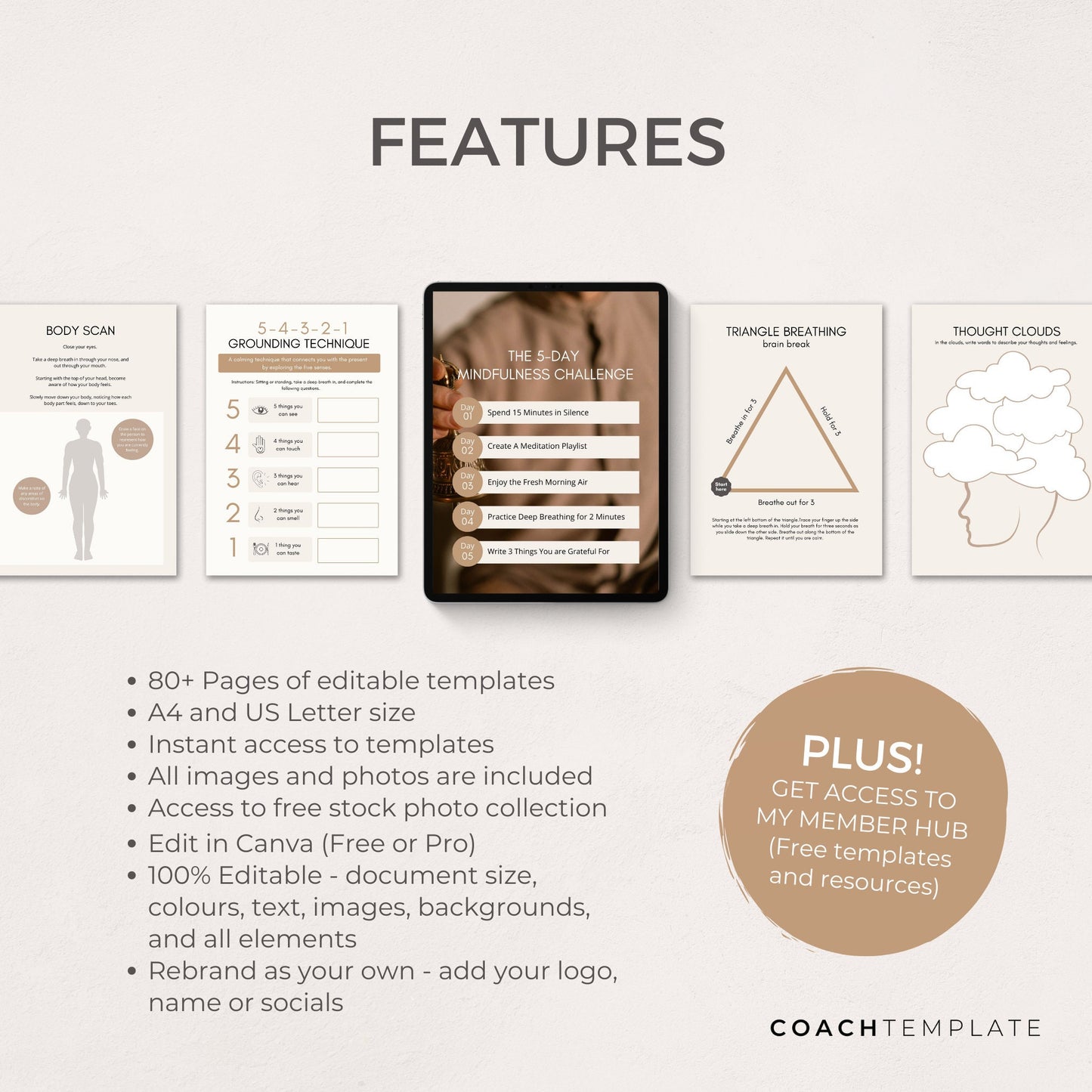 Mindfulness eBook Workbook Coaching Template | Canva Template | For Mental Health Coach, Coaching Business | Lead Magnet Commercial Use CoachTemplate.com CT042c