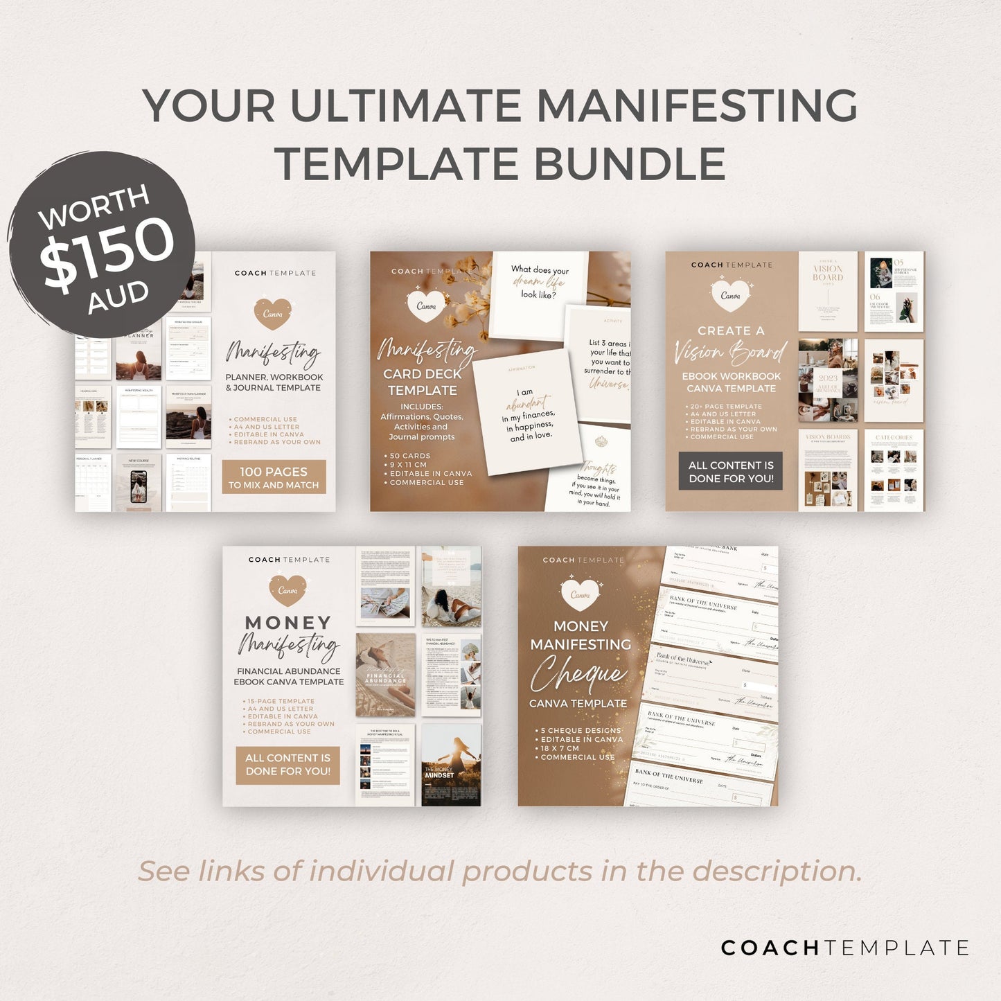 Ultimate Manifesting Canva Template Bundle | Coaching Template | For Life, Wellness, Mindset Coaching and Online Business | Commercial Use Coachtemplate.com CT061