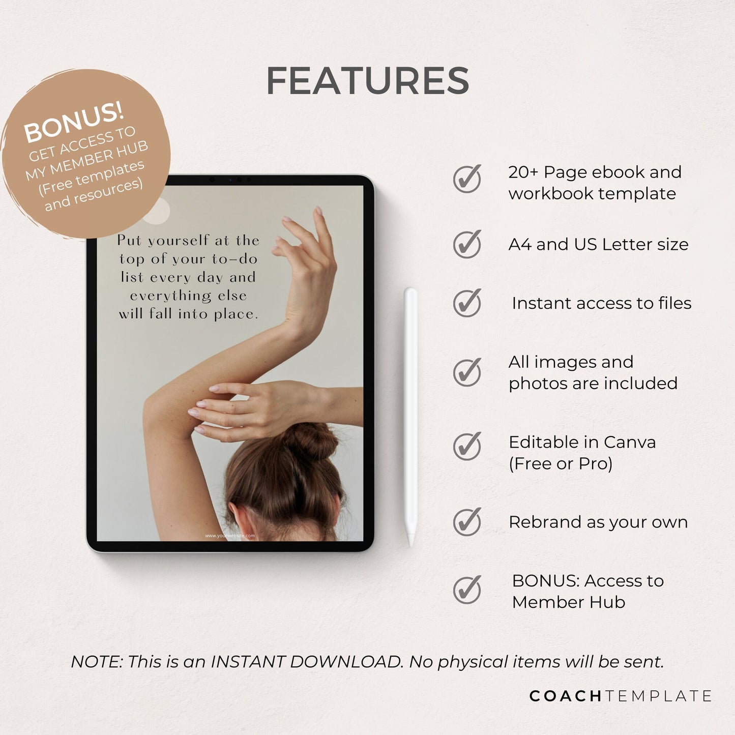 Self Care for Moms Ebook Template Canva, Health & Wellness Coaching Template, Self Care Workbook Canva Template, Lead Magnet, Commercial Use, 100% done-for-you ebook template for coaches, bloggers and online businesses. Coachtempalte.com CT063
