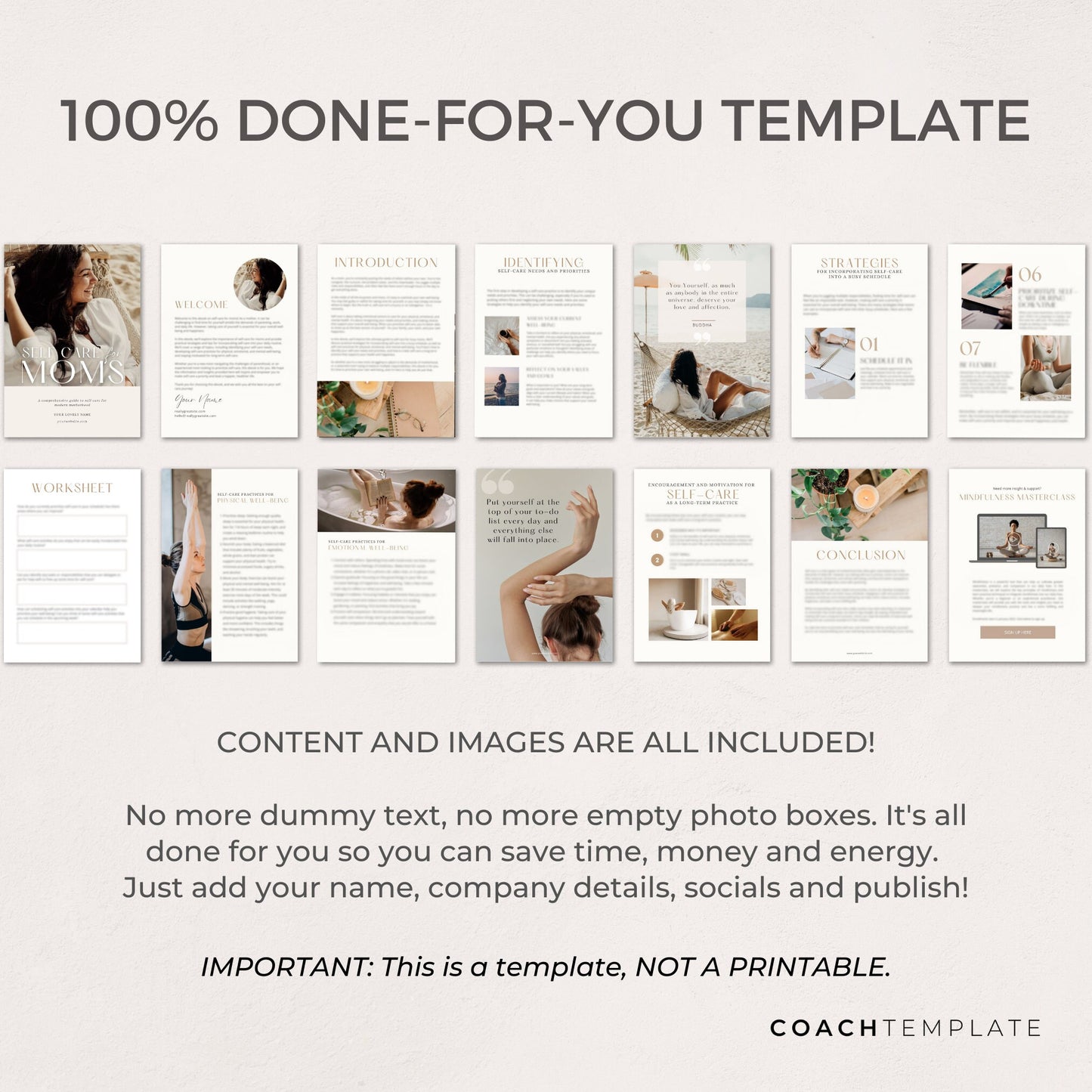 Self Care for Moms Ebook Template Canva, Health & Wellness Coaching Template, Self Care Workbook Canva Template, Lead Magnet, Commercial Use, 100% done-for-you ebook template for coaches, bloggers and online businesses. Coachtempalte.com CT063