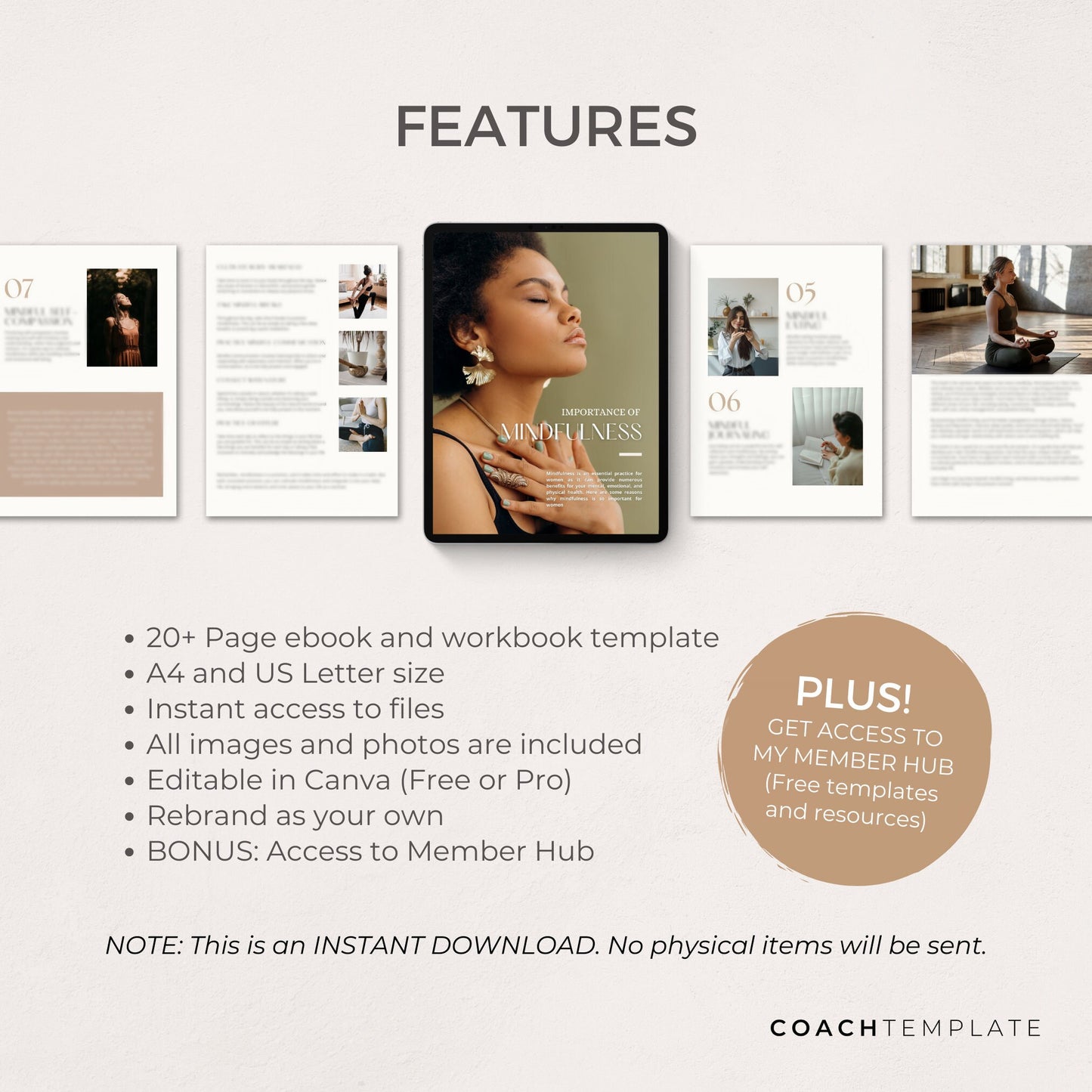Mindfulness for Women Ebook Template Canva, Meditation Journal Mindfulness Template, Mental Health Wellness Coaching Template Lead Magnet, 100% Done for You. Includes content and images. CoachTemplate.com - CT064