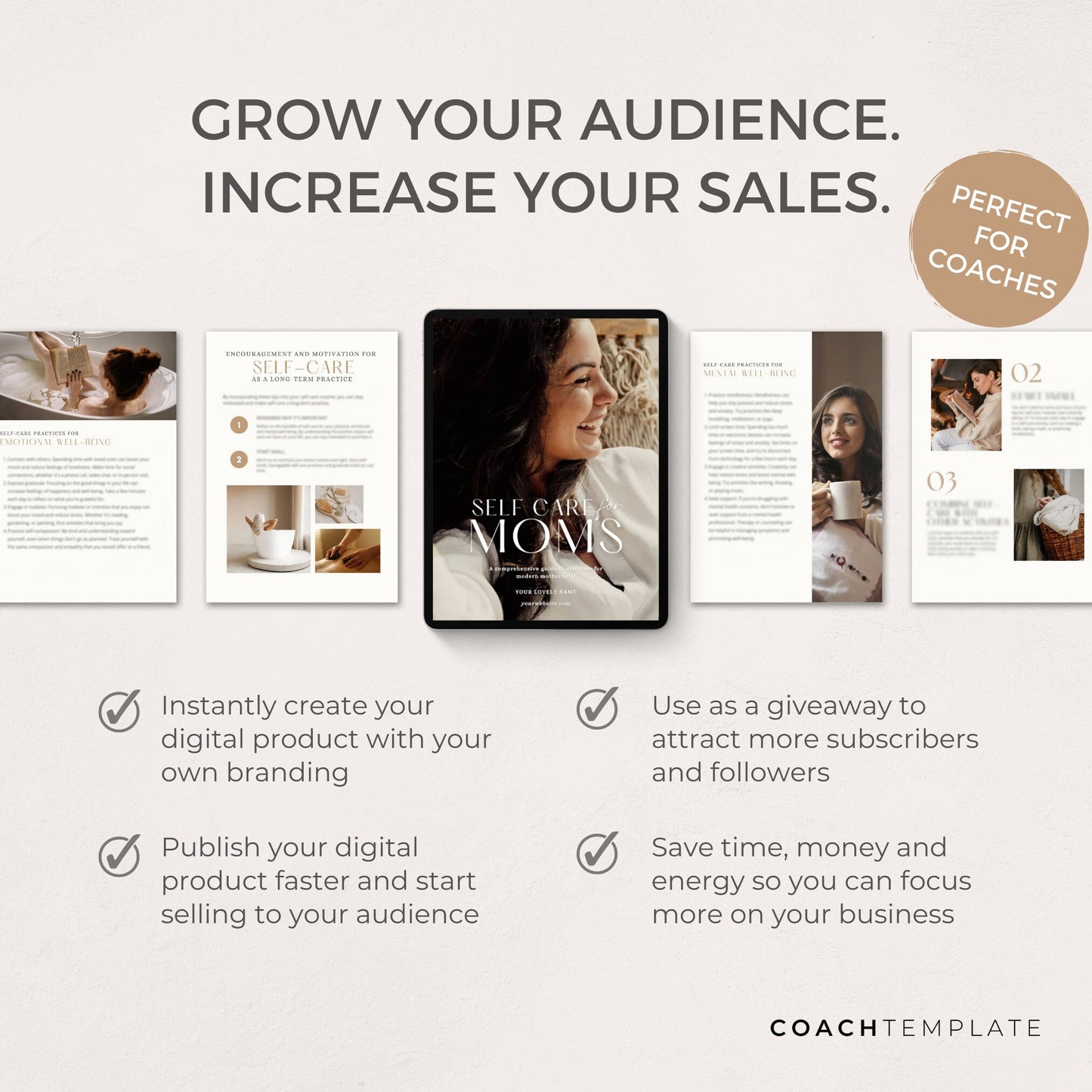Self Care for Moms Ebook Template Canva, Health & Wellness Coaching Template, Self Care Workbook Canva Template, Lead Magnet, Commercial Use, 100% done-for-you ebook template for coaches, bloggers and online businesses. Coachtempalte.com CT063