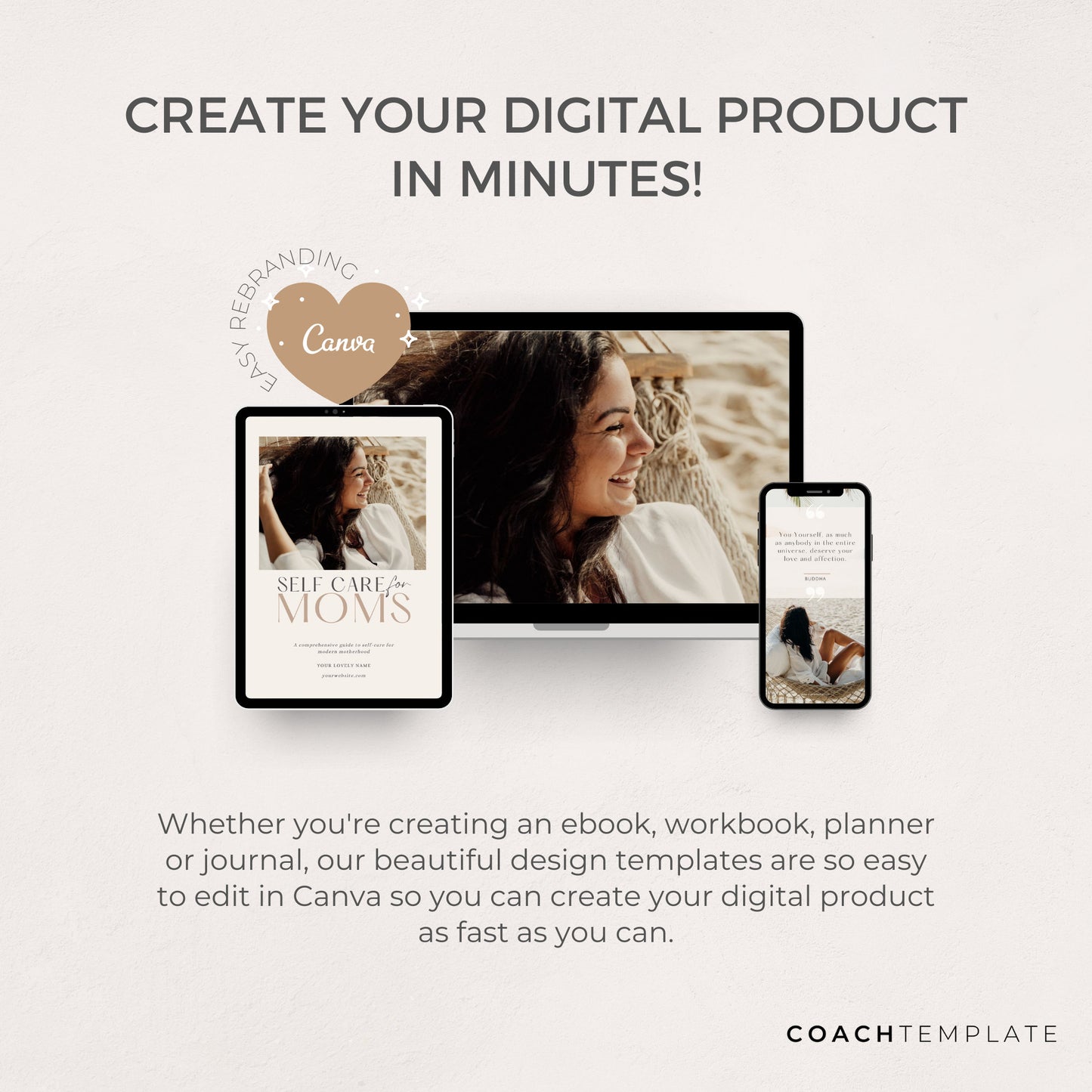 Self Care for Moms Ebook Template Canva, Health & Wellness Coaching Template, Self Care Workbook Canva Template, Lead Magnet, Commercial Use, 100% done-for-you ebook template for coaches, bloggers and online businesses. Coachtempalte.com CT063