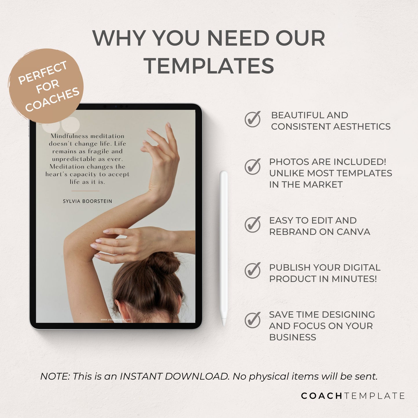 Mindfulness for Women Ebook Template Canva, Meditation Journal Mindfulness Template, Mental Health Wellness Coaching Template Lead Magnet, 100% Done for You. Includes content and images. CoachTemplate.com - CT064