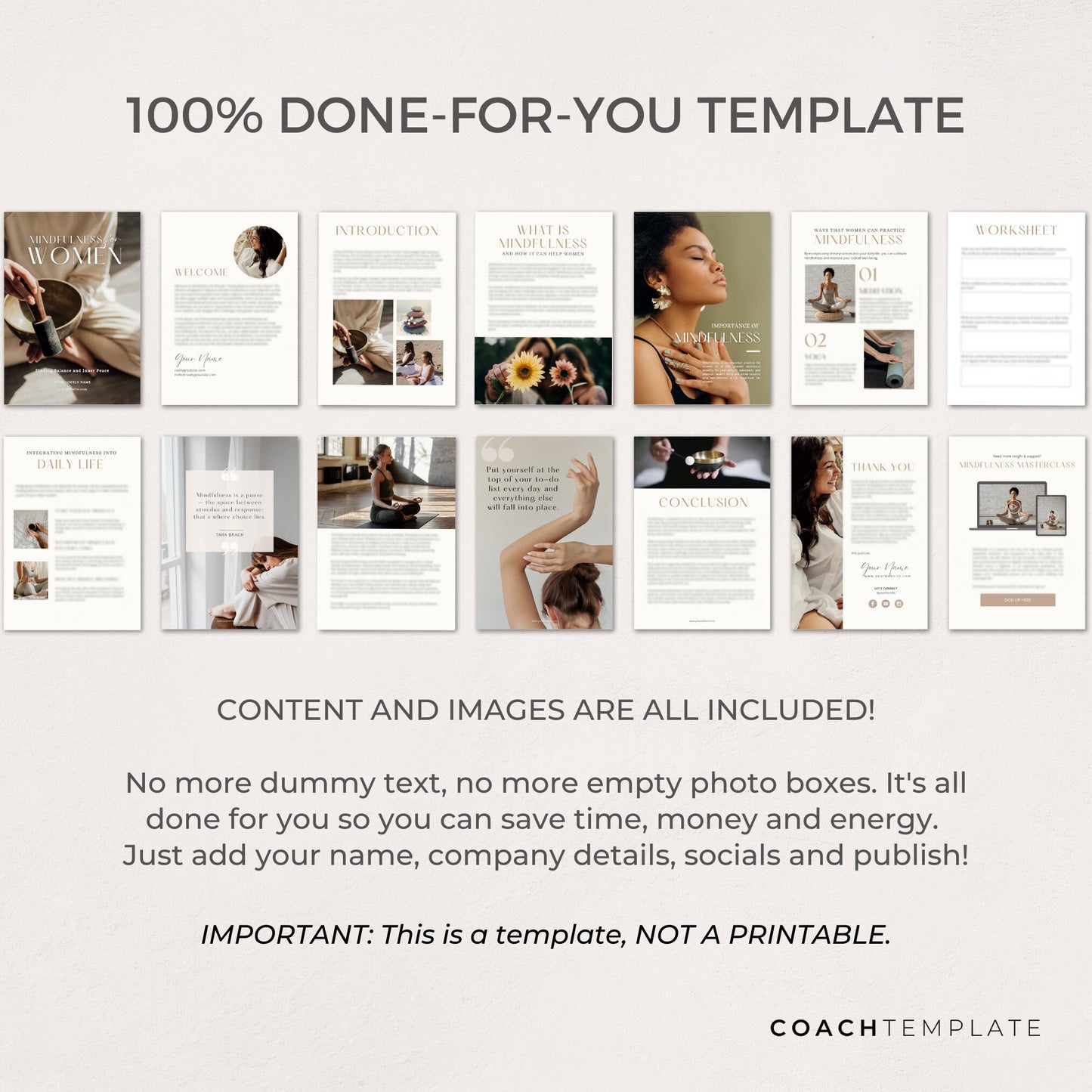 Mindfulness for Women Ebook Template Canva, Meditation Journal Mindfulness Template, Mental Health Wellness Coaching Template Lead Magnet, 100% Done for You. Includes content and images. CoachTemplate.com - CT064