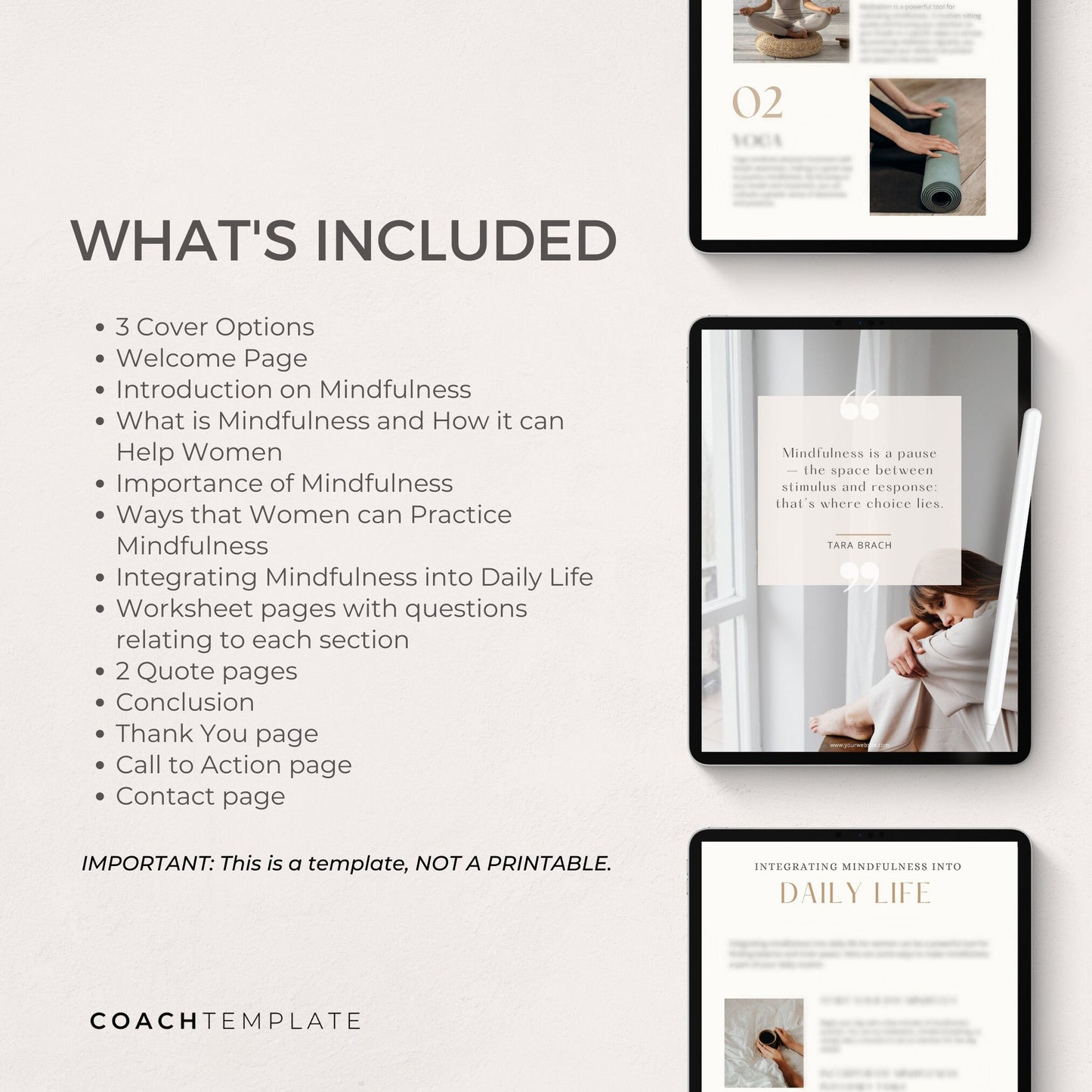 Mindfulness for Women Ebook Template Canva, Meditation Journal Mindfulness Template, Mental Health Wellness Coaching Template Lead Magnet