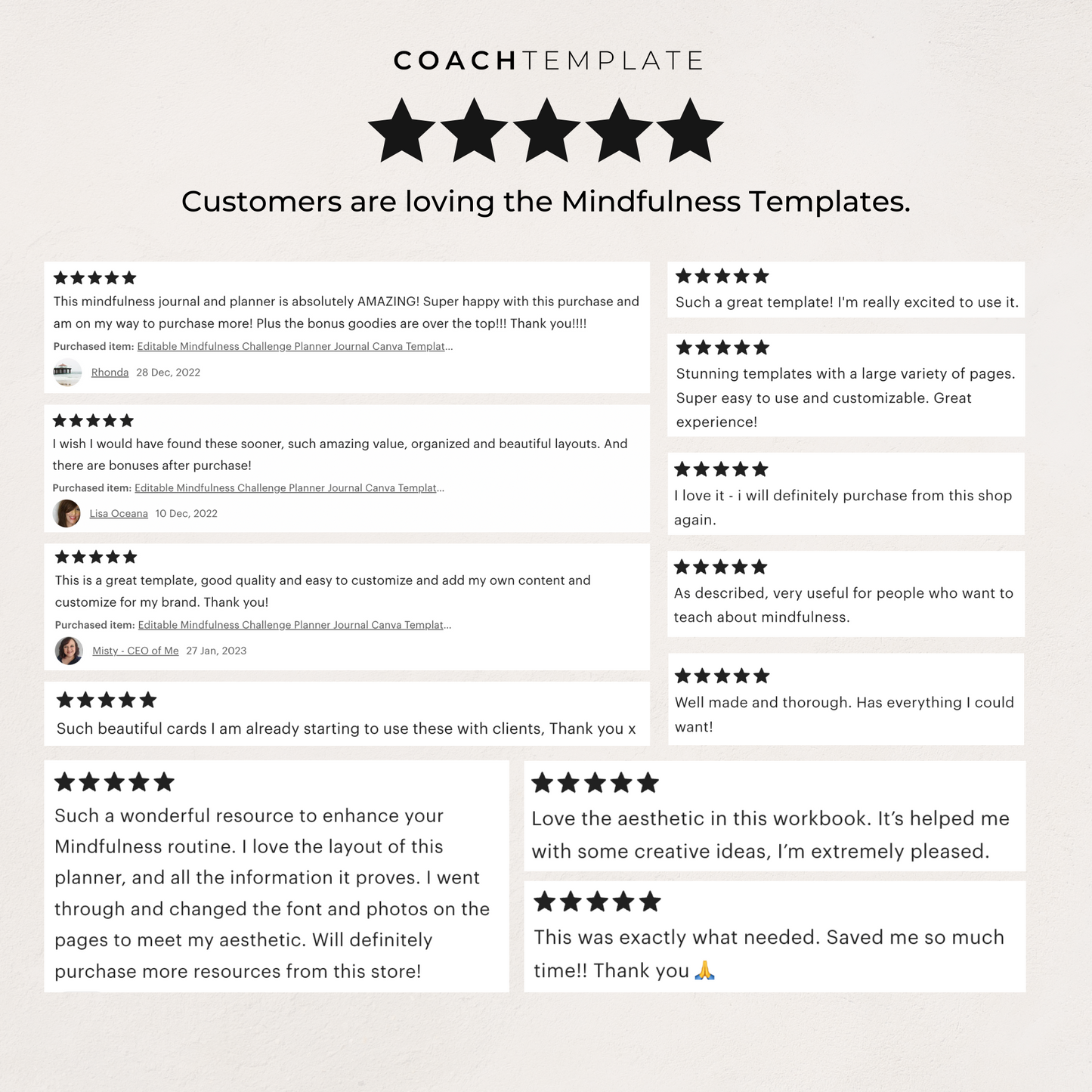 Editable Mindfulness Canva Template with over 80 customisable pages for ebooks, workbooks, planners and journals. Includes daily, weekly, monthly mindfulness and meditation planners, breathing exercises, meditation steps, gratitude prompts, goal trackers, and checklists. Perfect for a mindfulness coach, meditation coach, holistic health and wellness coach, yoga teacher, and spiritual life coach. Fully editable and rebrandable for digital products or lead magnets.