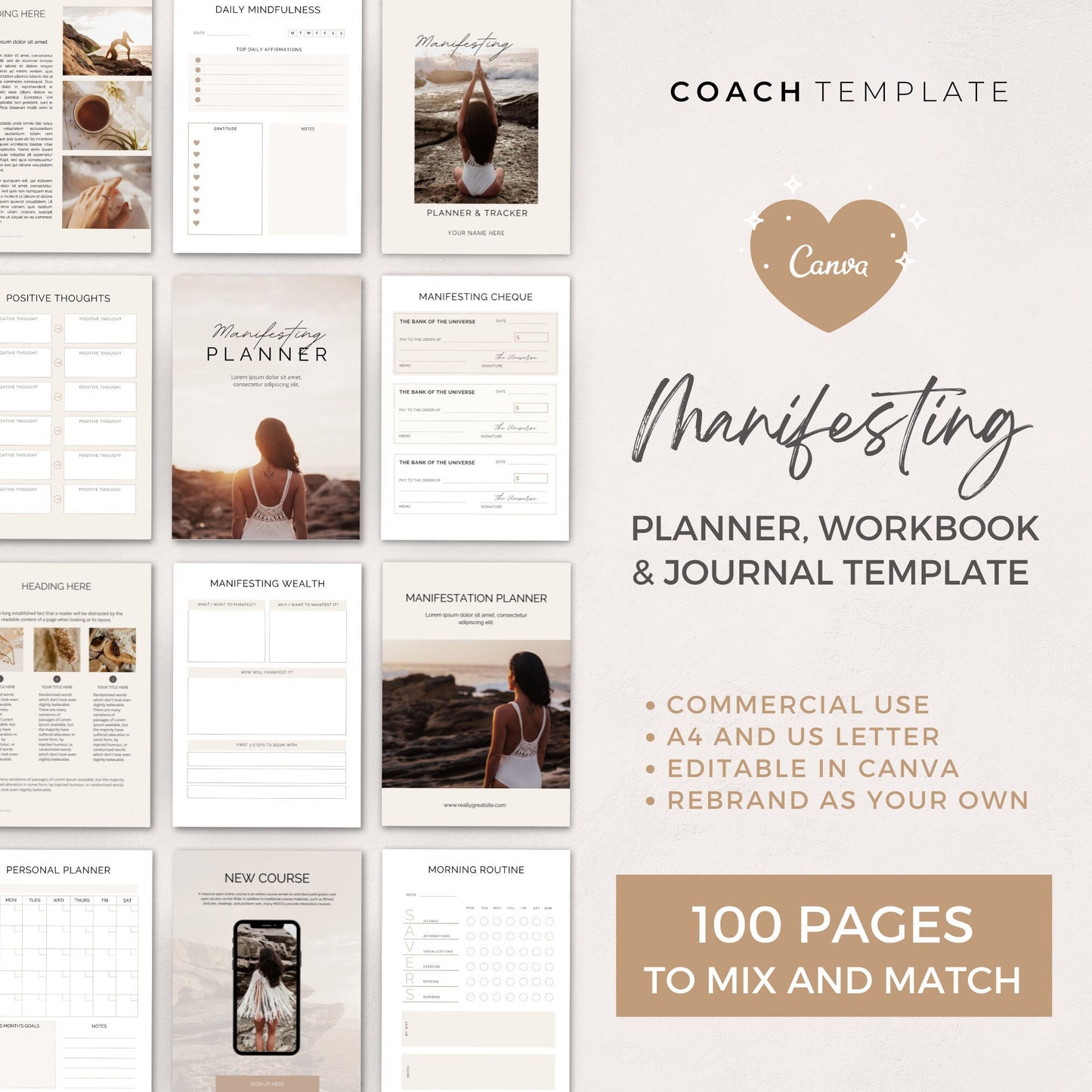Editable Manifesting ebook Planner Workbook Journal Canva Template | Commercial Use Manifestation Lead Magnet for life, wellness spiritual coach, blogger small business, or content creator. CT039

CoachTemplate.com