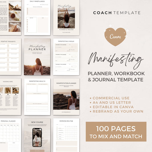 Editable Manifesting ebook Planner Workbook Journal Canva Template | Commercial Use Manifestation Lead Magnet for life, wellness spiritual coach, blogger small business, or content creator. CT039

CoachTemplate.com