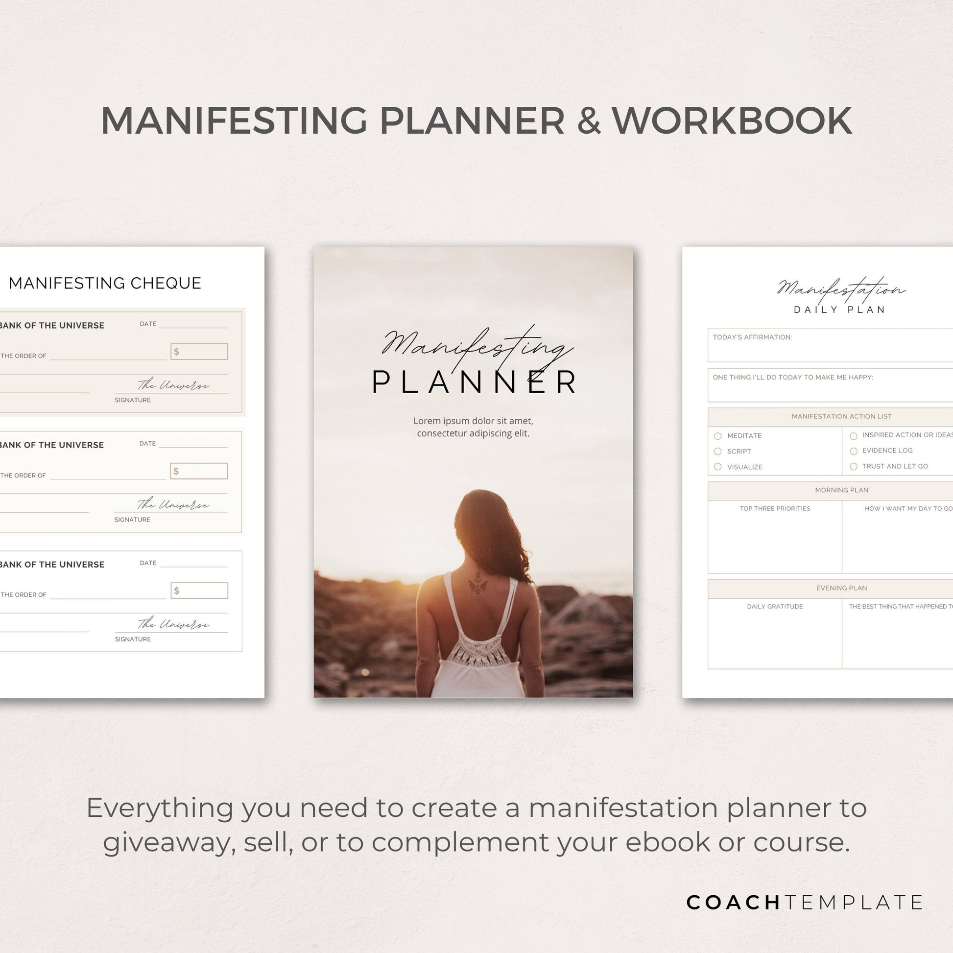 Editable Manifesting ebook Planner Workbook Journal Canva Template | Commercial Use Manifestation Lead Magnet for life, wellness spiritual coach, blogger small business, or content creator. CT039

CoachTemplate.com