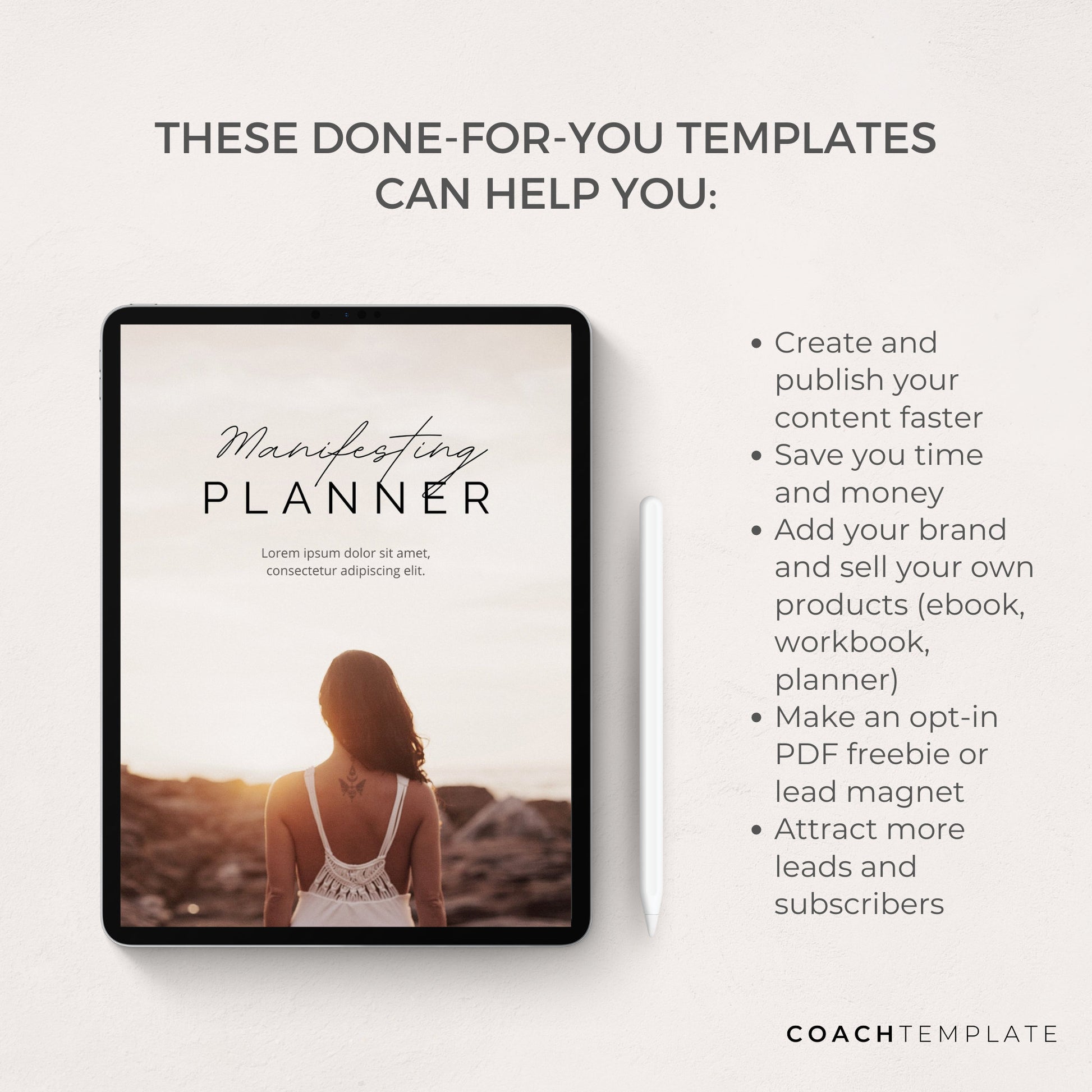 Editable Manifesting ebook Planner Workbook Journal Canva Template | Commercial Use Manifestation Lead Magnet for life, wellness spiritual coach, blogger small business, or content creator. CT039

CoachTemplate.com