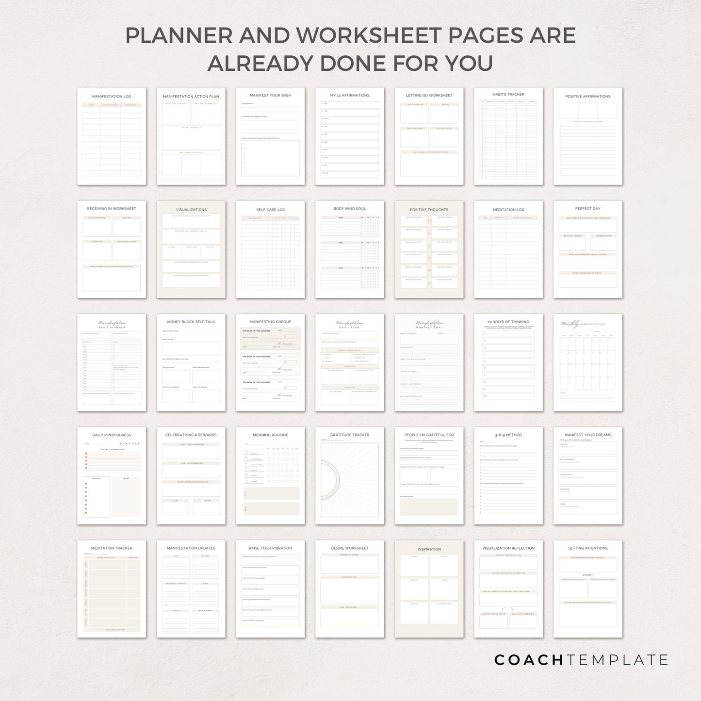Editable Manifesting ebook Planner Workbook Journal Canva Template | Commercial Use Manifestation Lead Magnet for life, wellness spiritual coach, blogger small business, or content creator. CT039

CoachTemplate.com