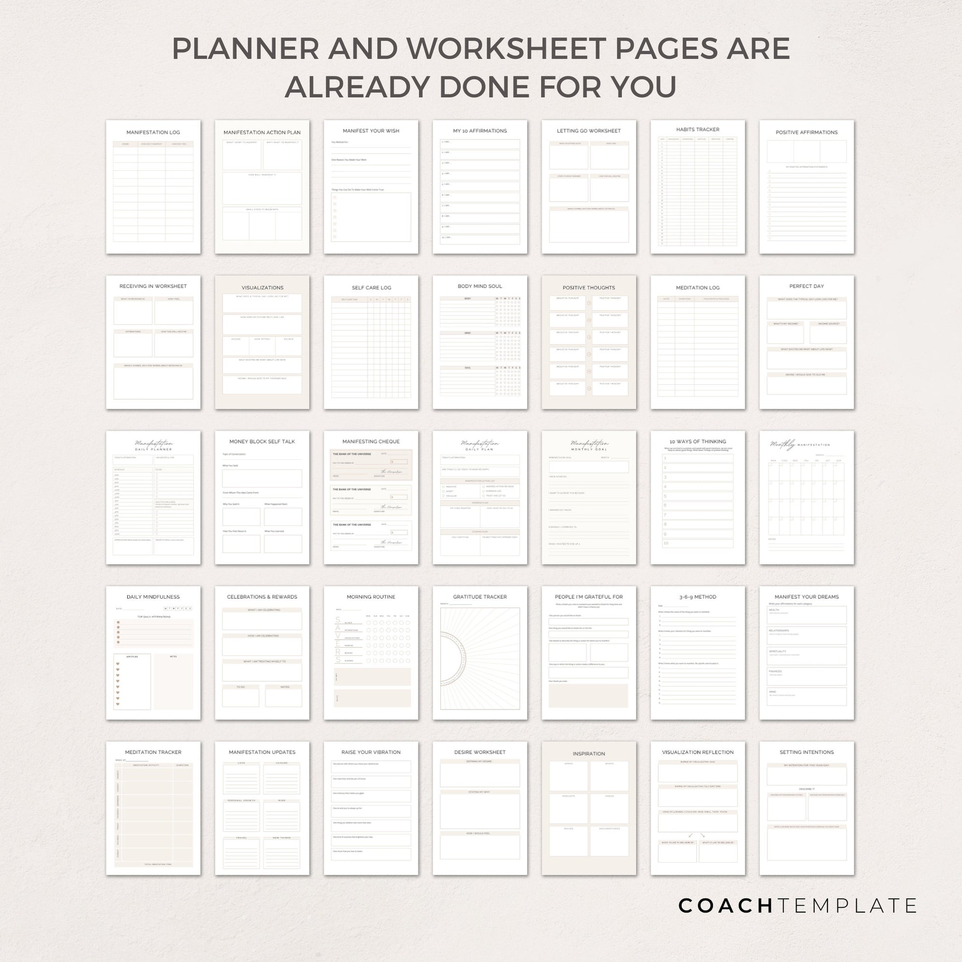 Editable Manifesting ebook Planner Workbook Journal Canva Template | Commercial Use Manifestation Lead Magnet for life, wellness spiritual coach, blogger small business, or content creator. CT039

CoachTemplate.com