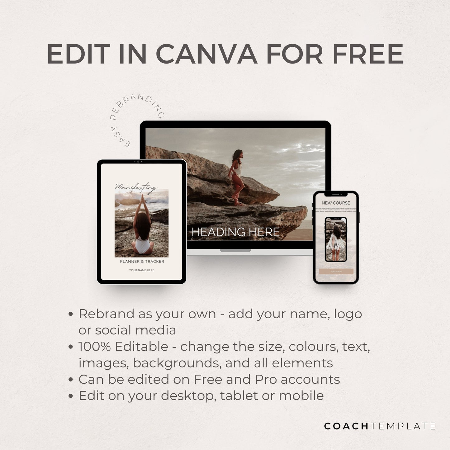 Editable Manifesting ebook Planner Workbook Journal Canva Template | Commercial Use Manifestation Lead Magnet for life, wellness spiritual coach, blogger small business, or content creator. CT039

CoachTemplate.com