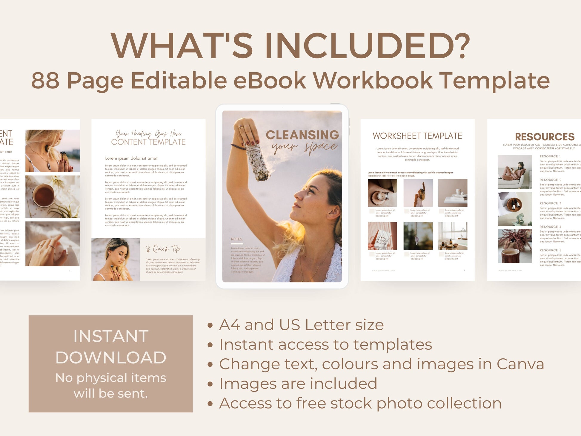 Beige Ebook Template Canva Workbook for Lead Magnet | Spiritual life coach  content creator | worksheet planner journal Canva template