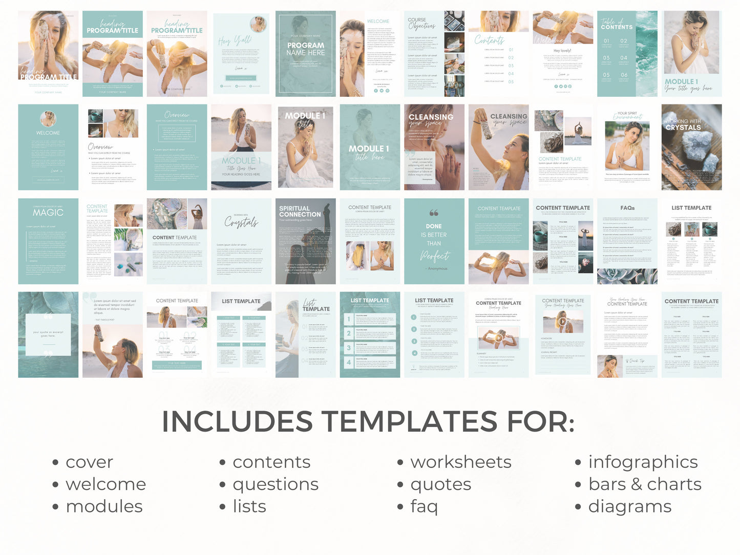 Teal Course eBook Template Canva for Content Creator | Life Coach Business Wellness Holistic Spiritual Canva template | ebook PDF workbook