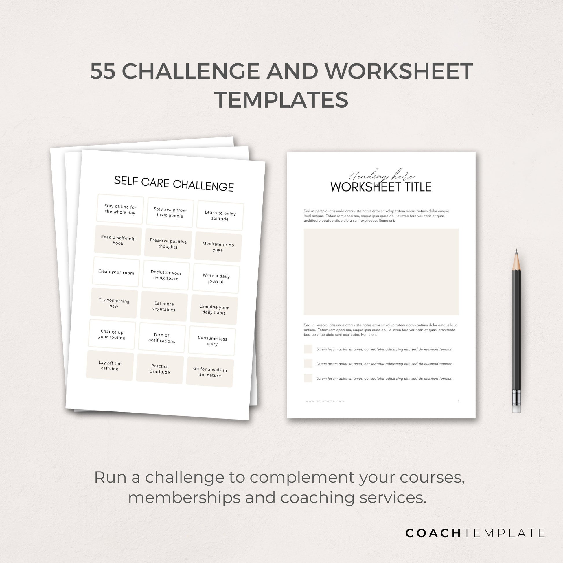 Challenge Worksheet Canva Template | Commercial Use Workbook Lead Magnet for Life Wellness Coach Spiritual business course content creator - CoachTemplate.com 30CTCW

Canva templates to help you create a challenge for your coaching business.