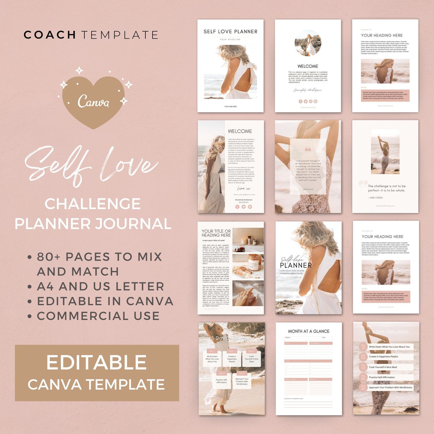 Self Love Challenge Planner Journal Editable Canva Template | wellness blogger Life Coaching business | Commercial Use Workbook Lead Magnet

Self Love Challenge Planner Journal Canva Template CT035 - CoachTemplate.etsy.com